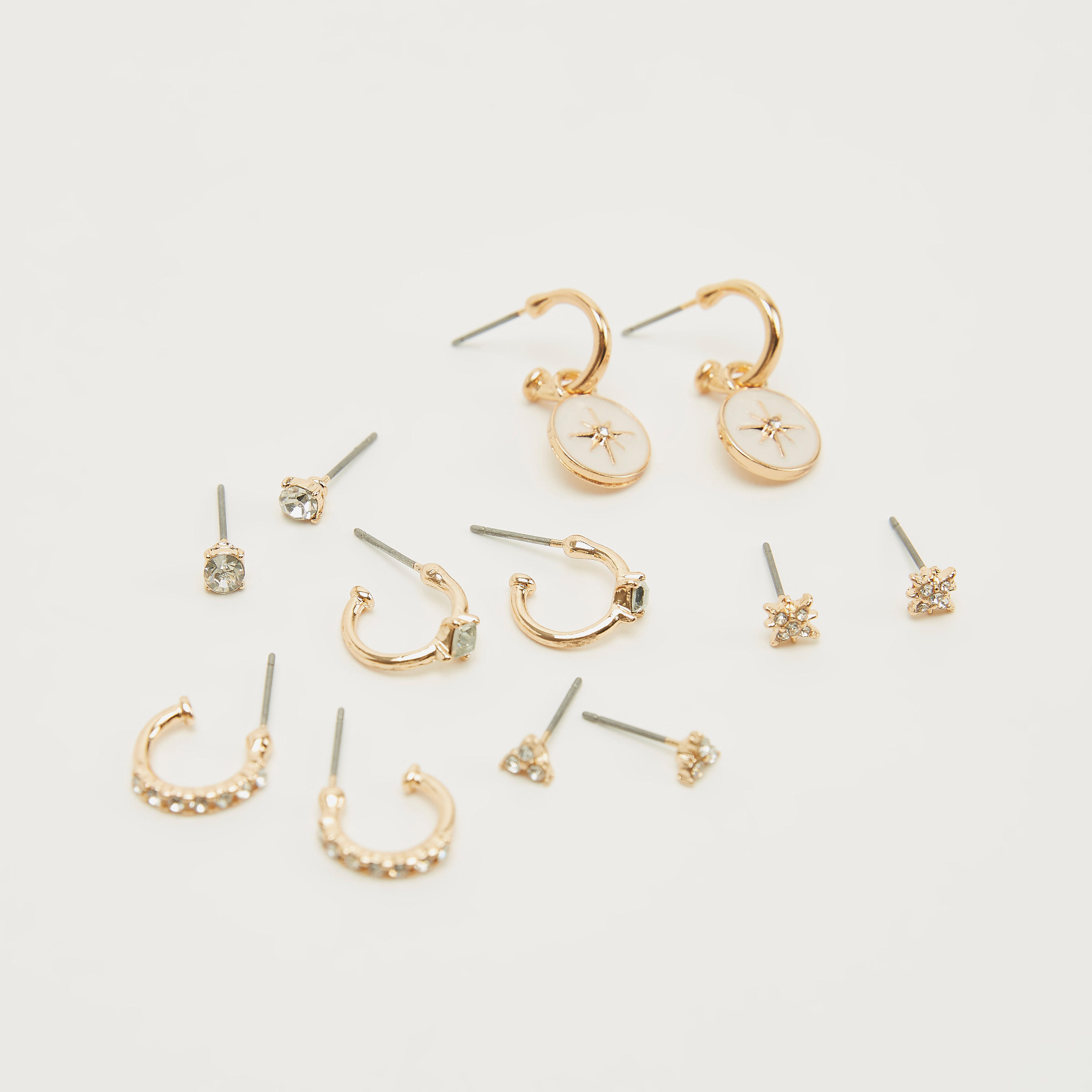 حلق مرصّع بتزيينات ومكبس إغلاق خلفي - طقم من 6 زوجا-women-watchesandjewellery-jewellery-earrings-image-3