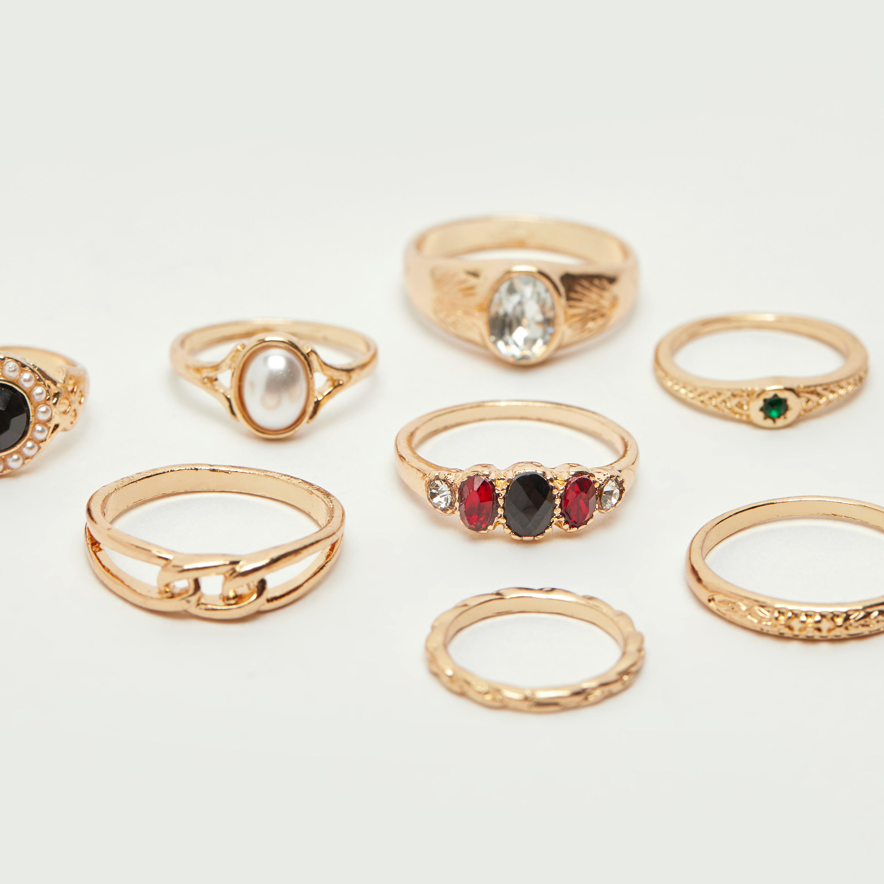 طقم خواتم تكديس متنوّعة - 8 قطع-women-watchesandjewellery-jewellery-rings-image-1