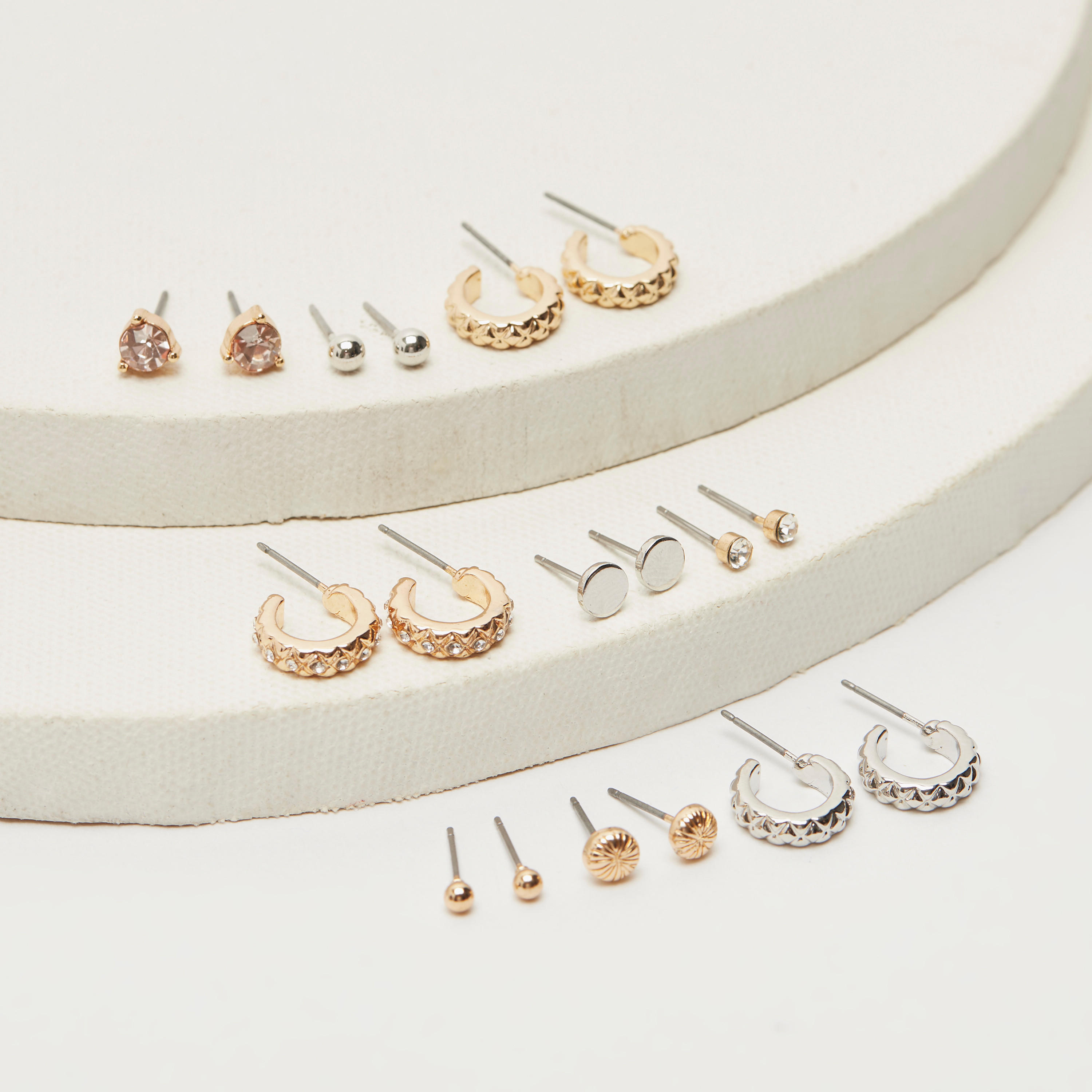 أقراط مرصّعة بمكبس إغلاق - طقم من 9 أزواج متنوّعة-women-watchesandjewellery-jewellery-earrings-image-1