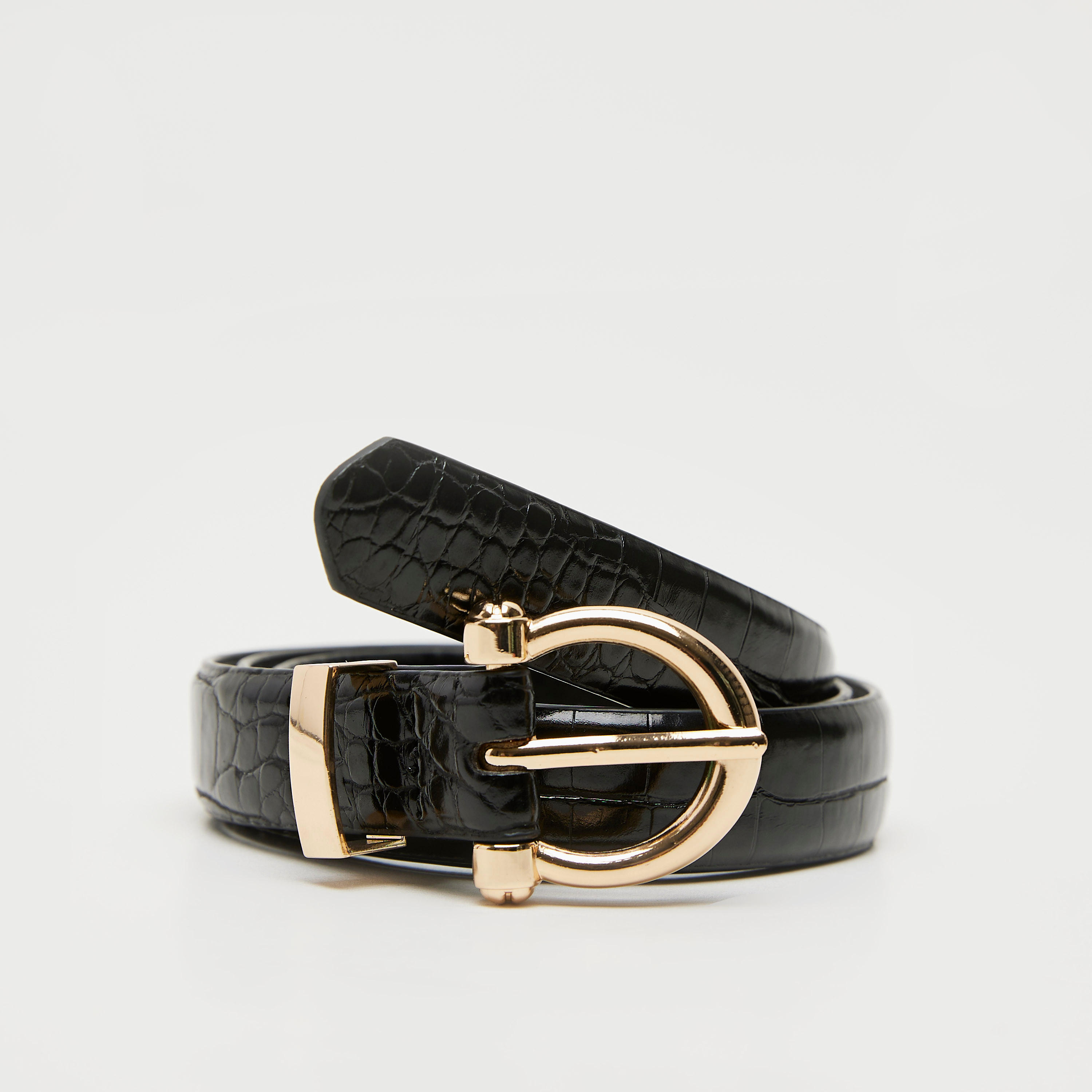 حزام رسمي بتصميم تمساح بارز الملمس بإبزيم بدبوس إغلاق-women-clothingaccessories-belts-image-1