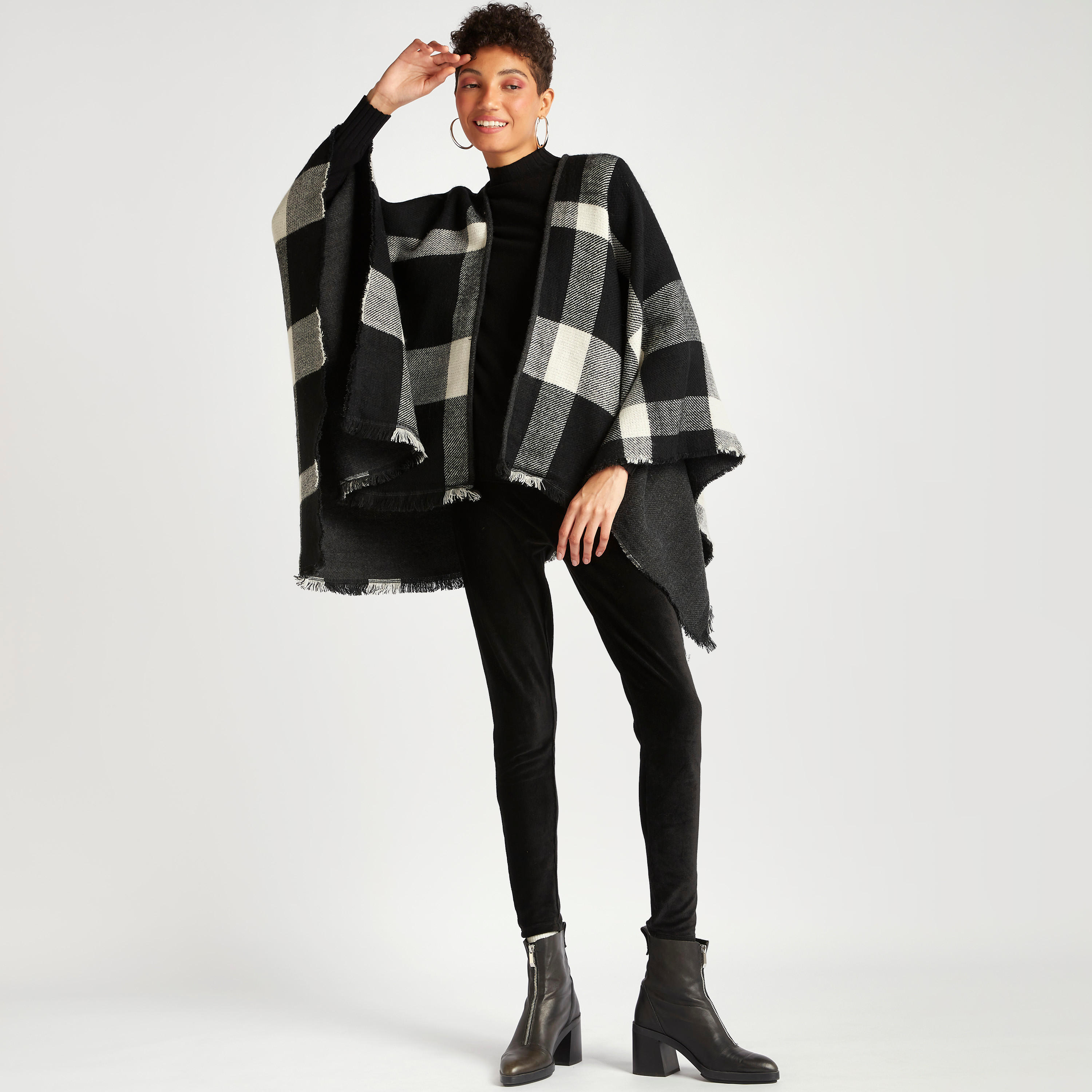 Checked Front Open Cape with Fringed Edges-women-winterwear-coatsandjackets-jackets-image-2