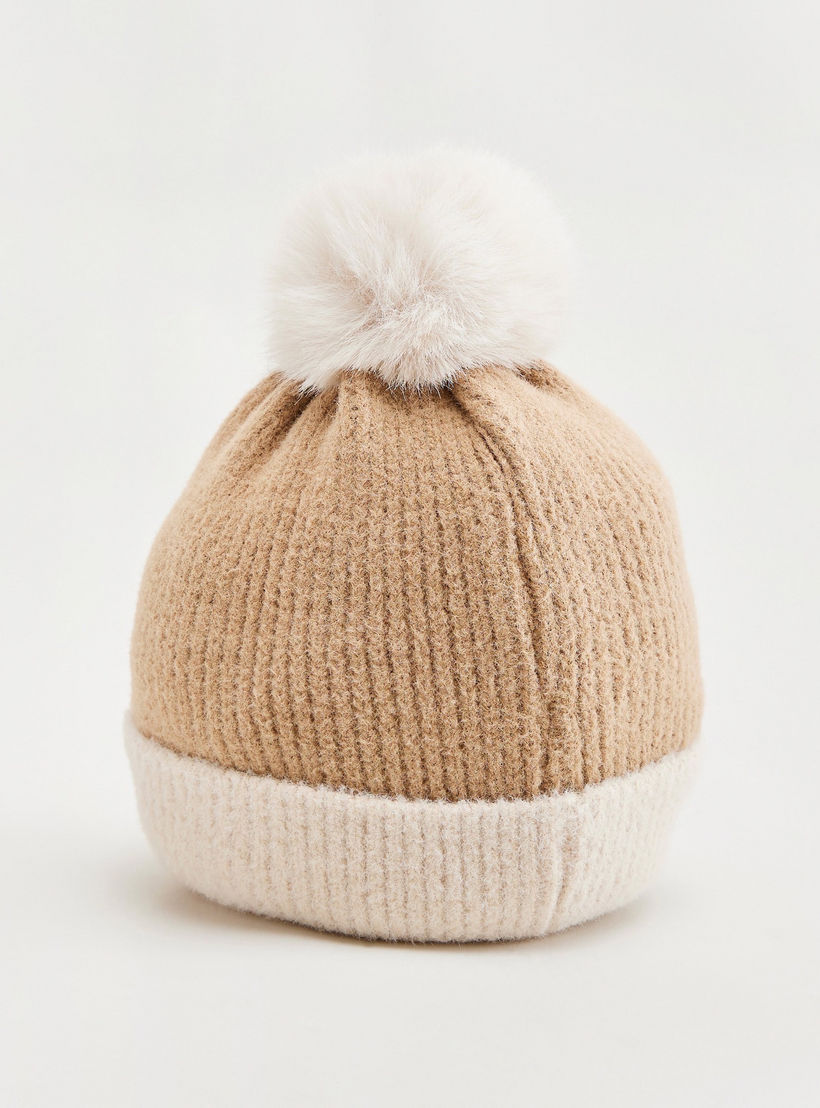 Textured Beanie Cap with Pom Pom Accent-women-clothingaccessories-capsandhats-image-4