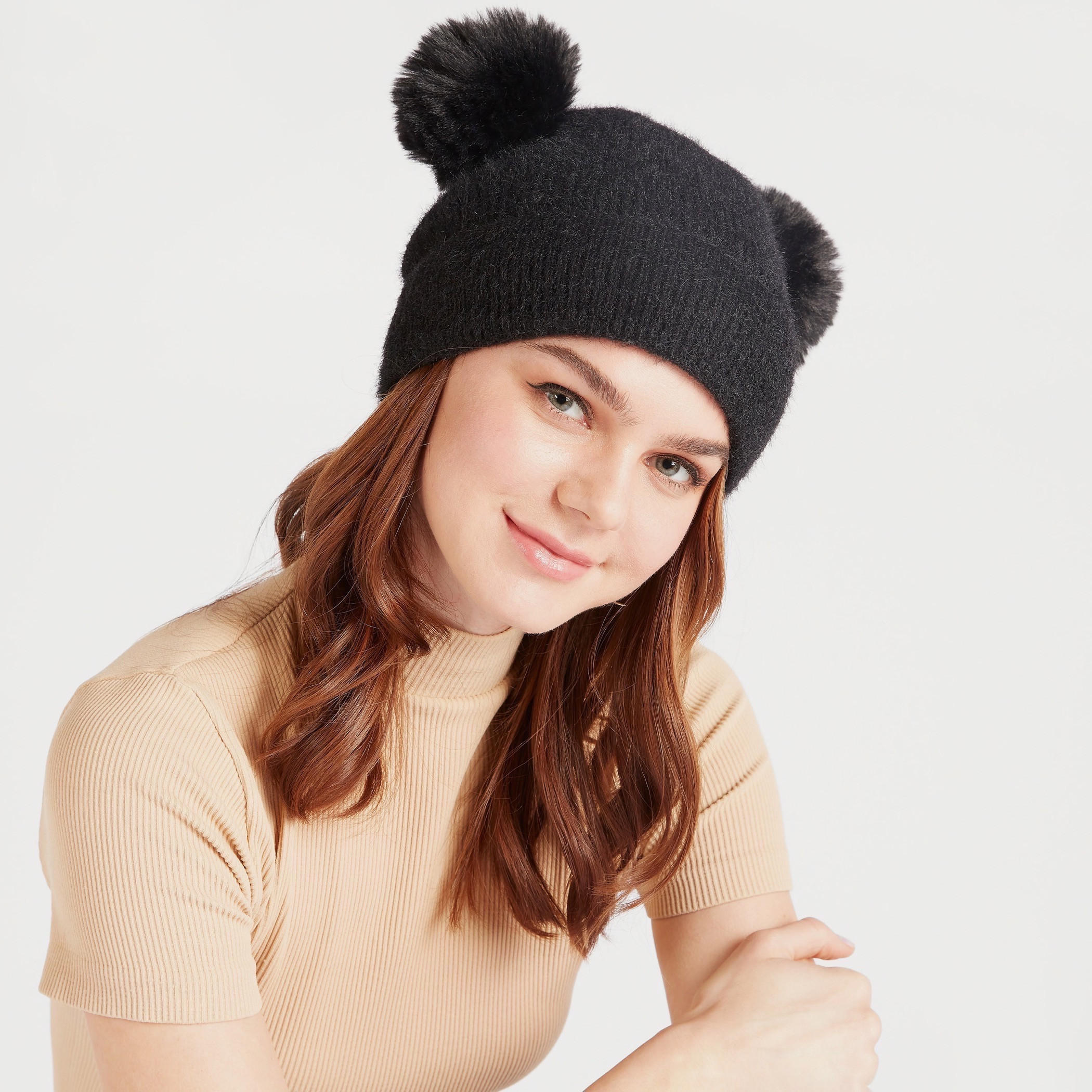 Textured Double Pom Pom Beanie Cap-women-clothingaccessories-capsandhats-image-2
