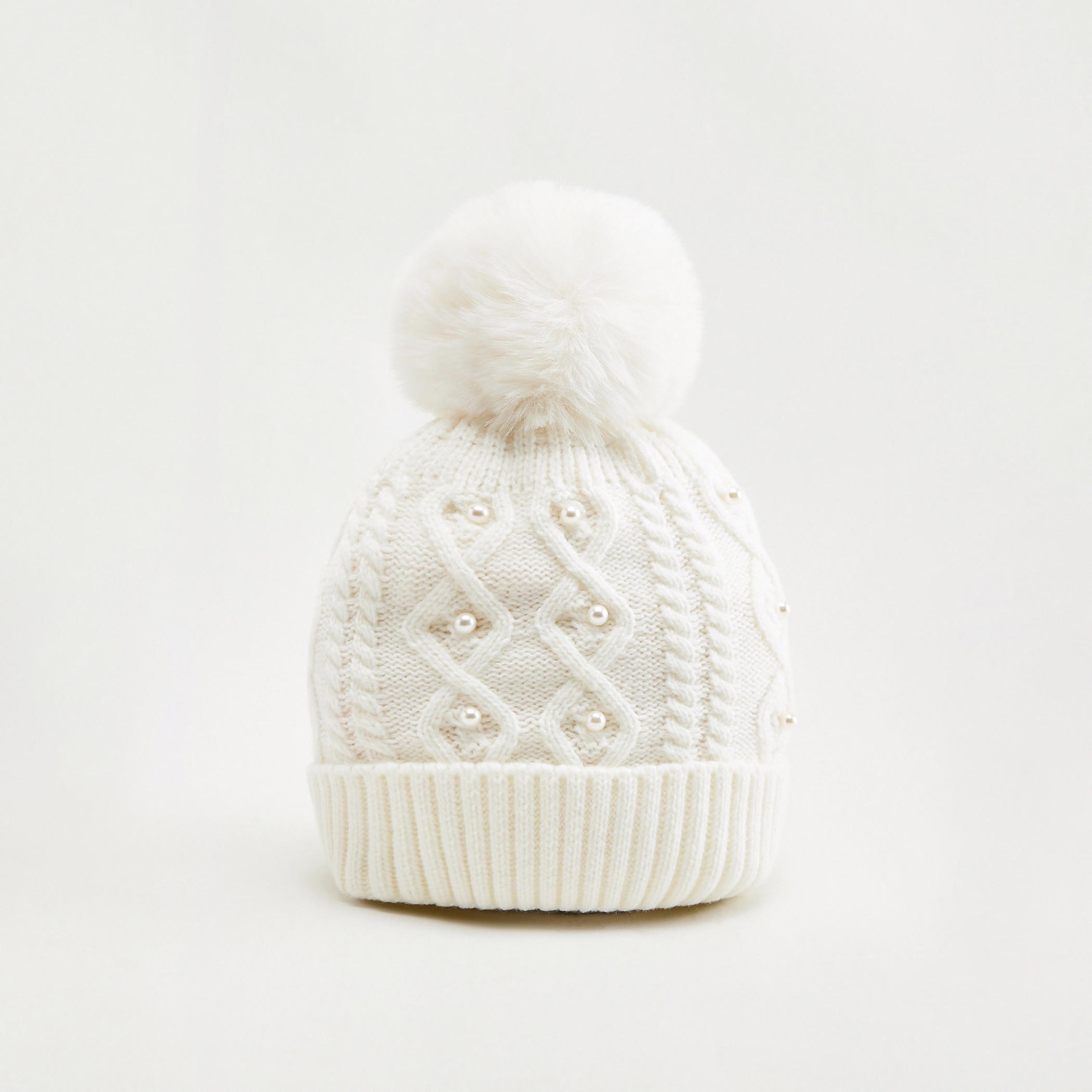 Textured Beanie Cap with Pom Pom Accent-women-clothingaccessories-capsandhats-image-1