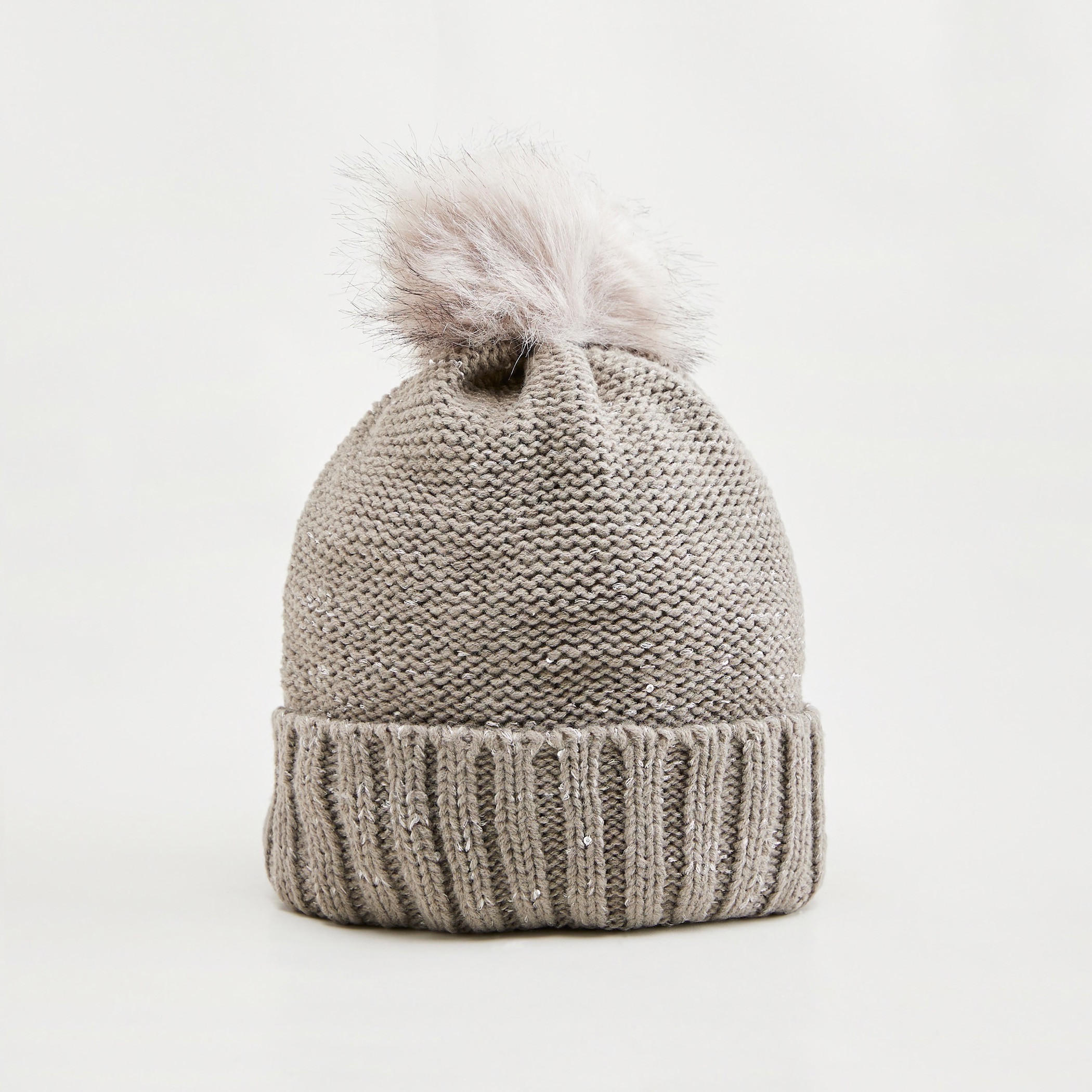 Textured Beanie Cap with Pom Pom Accent-women-clothingaccessories-capsandhats-image-1