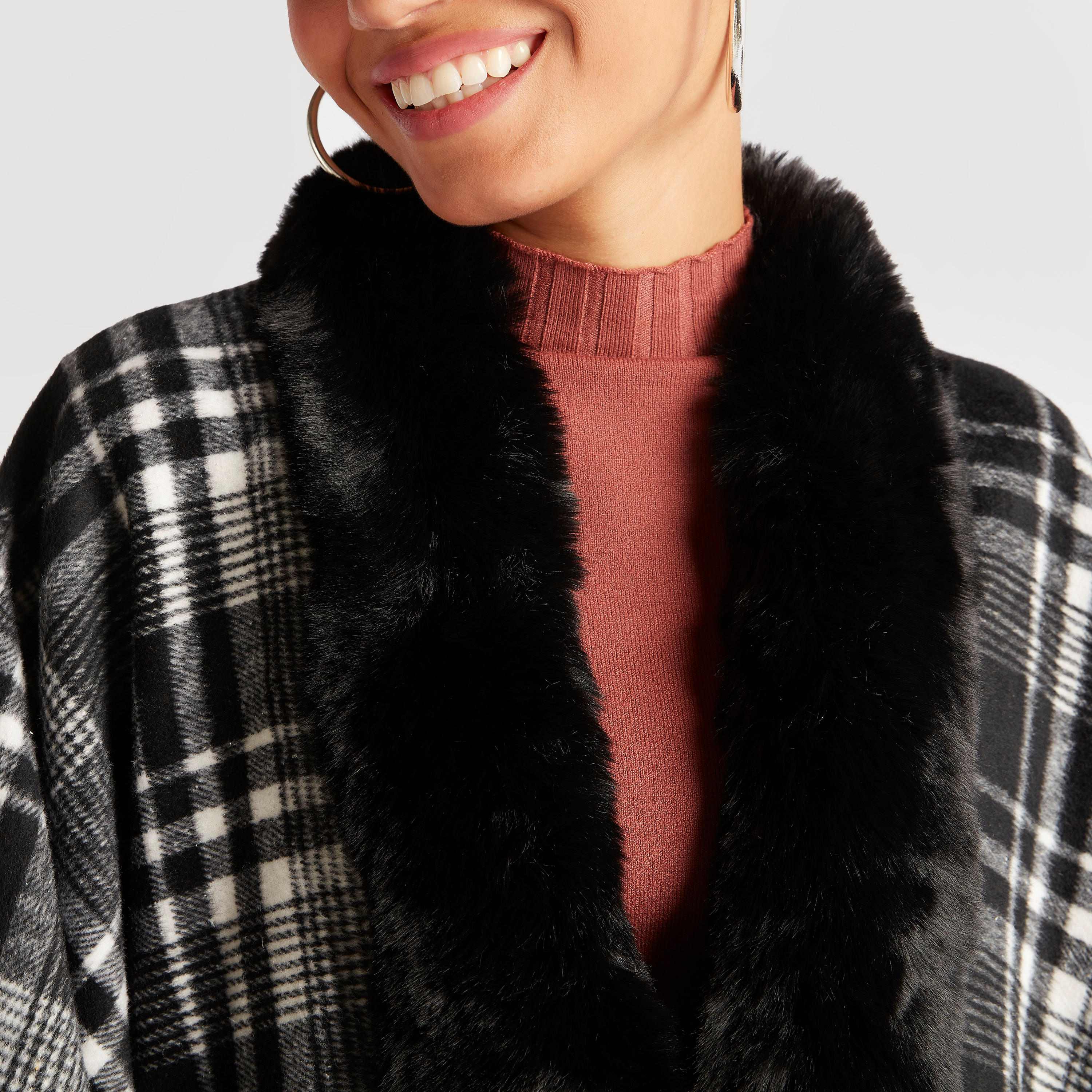 Checked Cape with Faux Fur Collar-women-winterwear-coatsandjackets-jackets-image-3