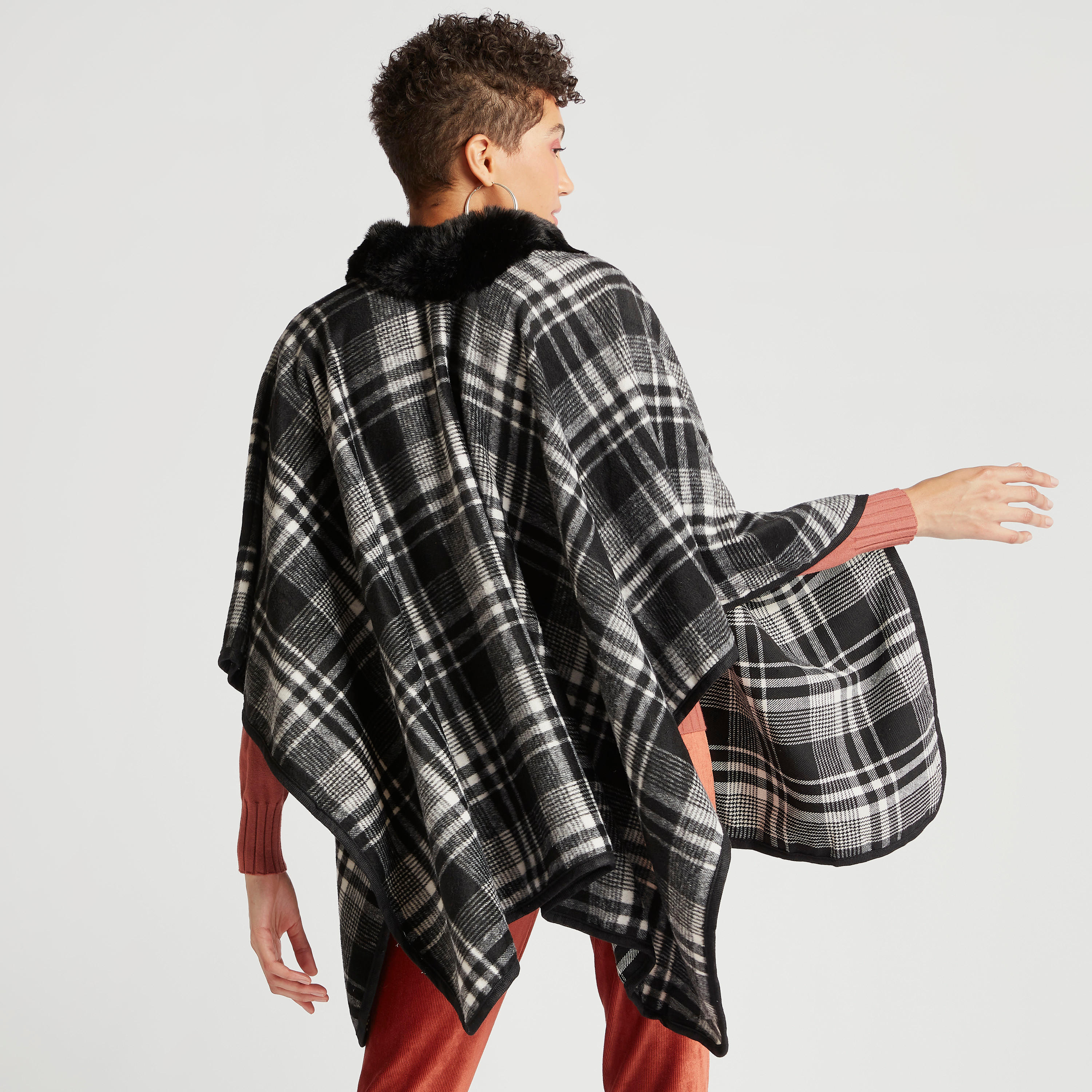 Checked Cape with Faux Fur Collar-women-winterwear-coatsandjackets-jackets-image-4
