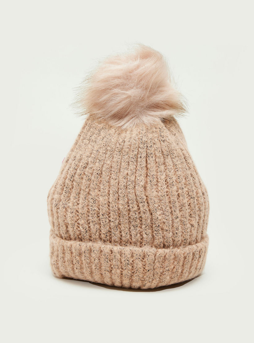 كاب بيني مضلّعة بكرات بوم بوم من الفرو الصناعي-women-clothingaccessories-capsandhats-image-4