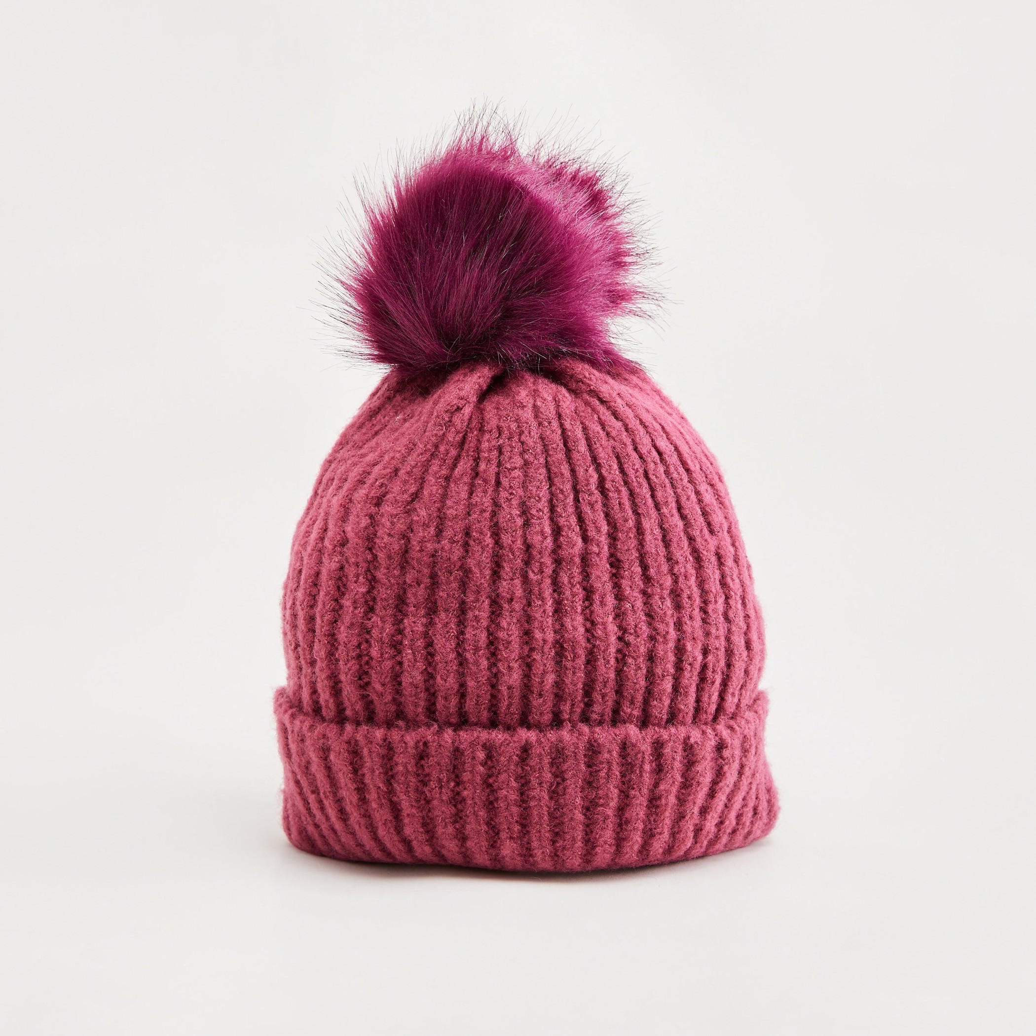 Shop Textured Beanie Cap with Pom Pom Accent Online | Centrepoint