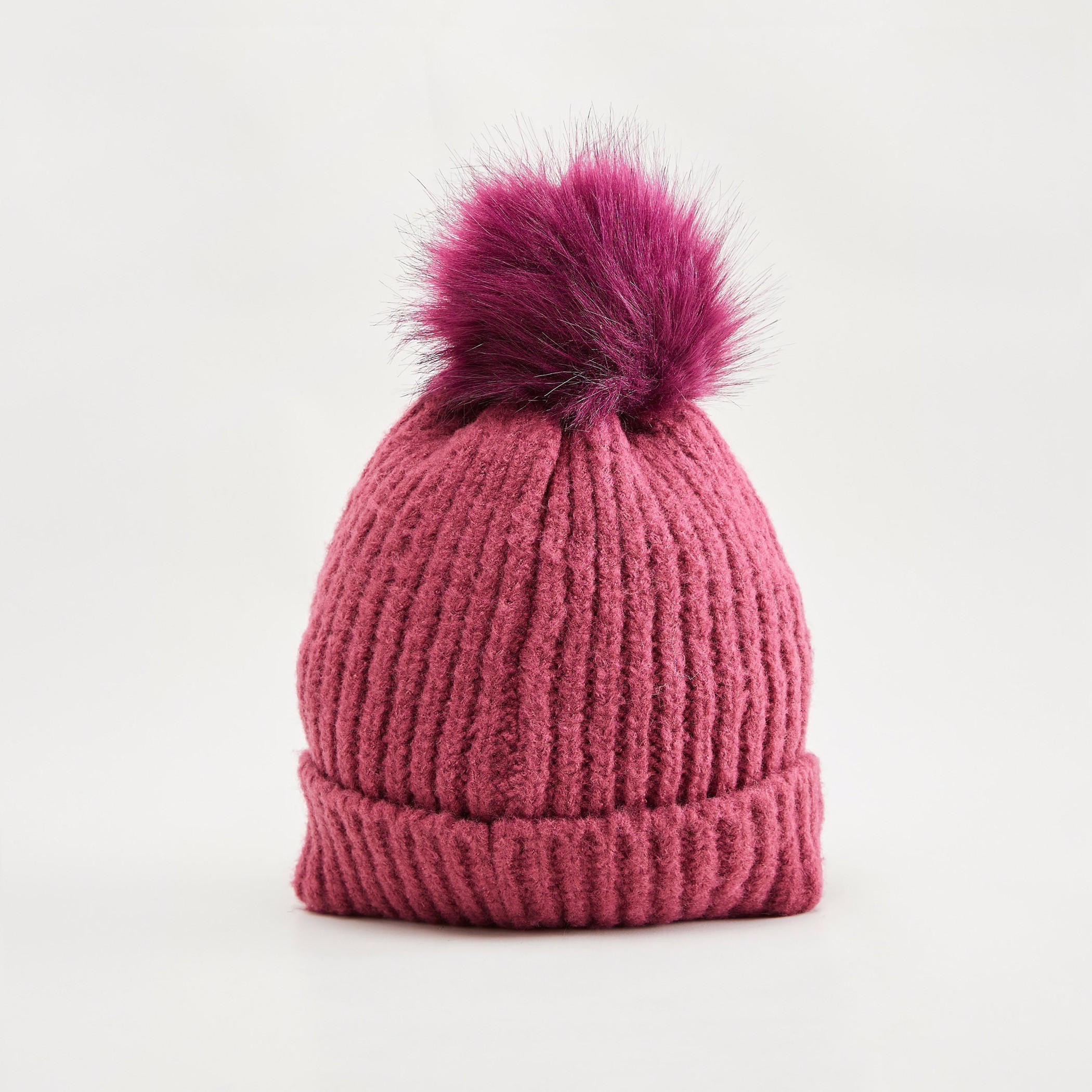 Textured Beanie Cap with Pom Pom Accent-women-clothingaccessories-capsandhats-image-4