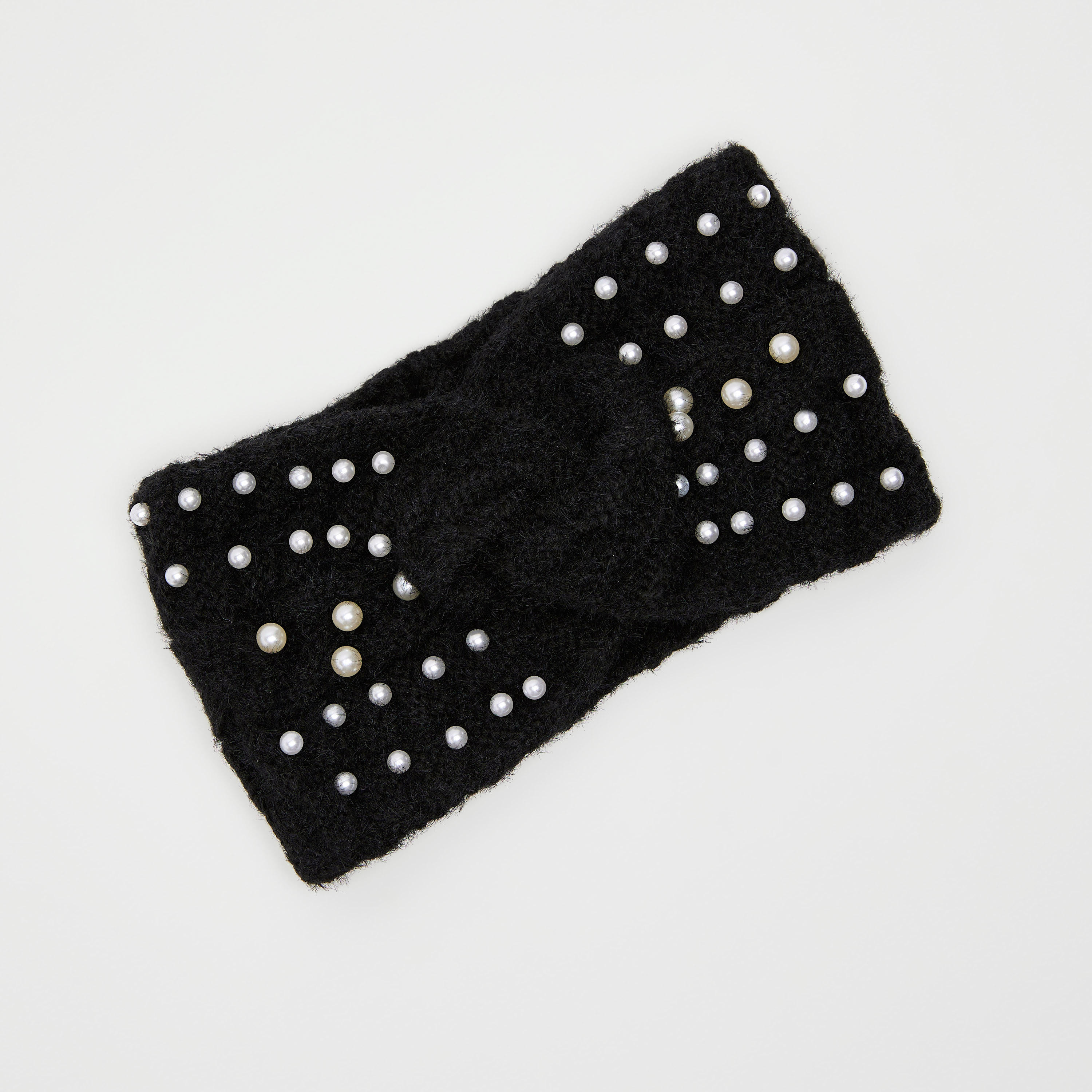 Pearl Embellished Knitted Twisted Knot Headband-women-hairaccessories-bands-image-1