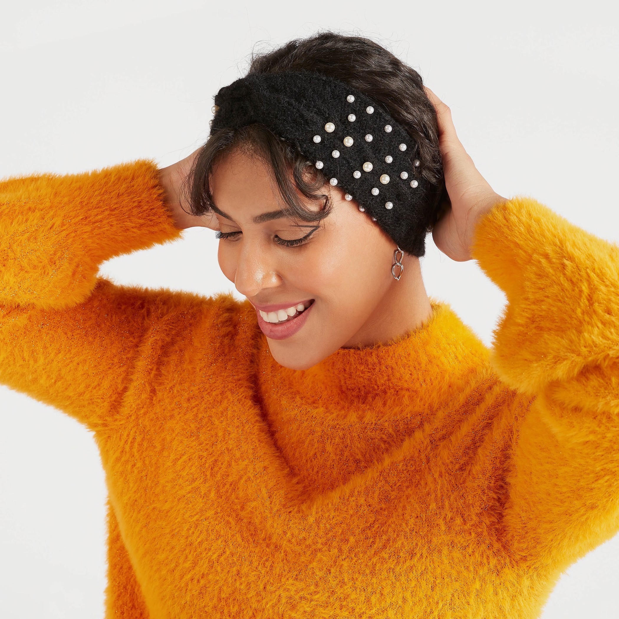 Pearl Embellished Knitted Twisted Knot Headband-women-hairaccessories-bands-image-2