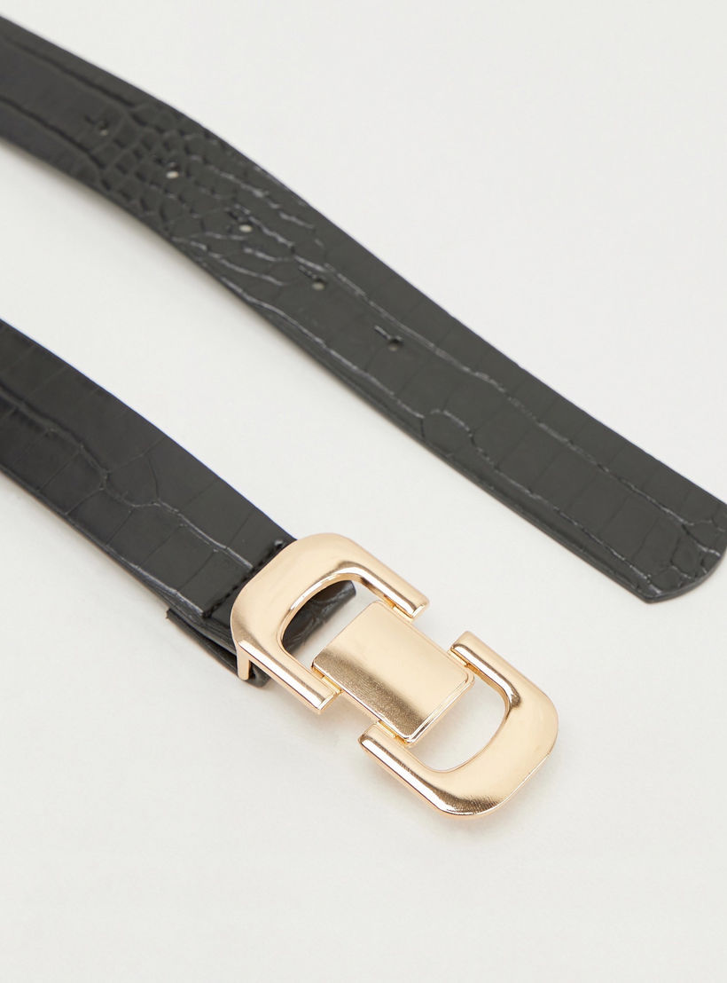 حزام بارز الملمس بتصميم جلد حيوانات وإبزيم إغلاق-women-clothingaccessories-belts-image-2