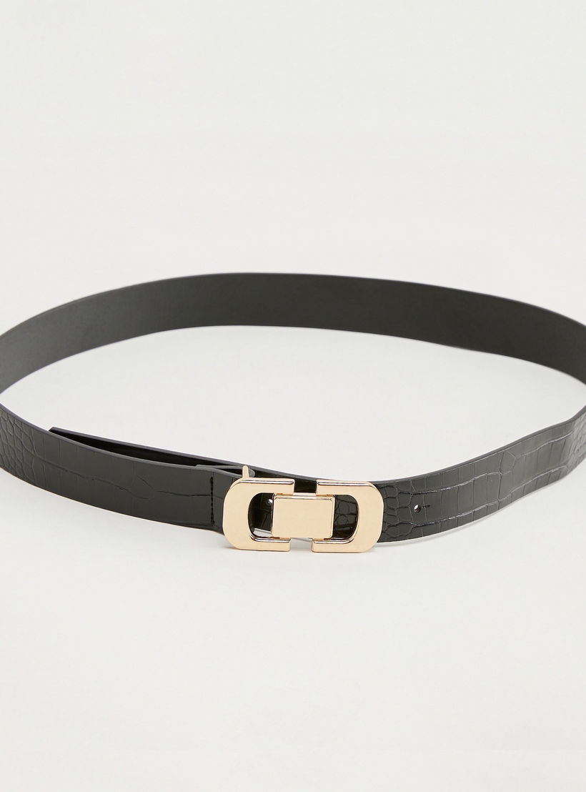 حزام بارز الملمس بتصميم جلد حيوانات وإبزيم إغلاق-women-clothingaccessories-belts-image-3