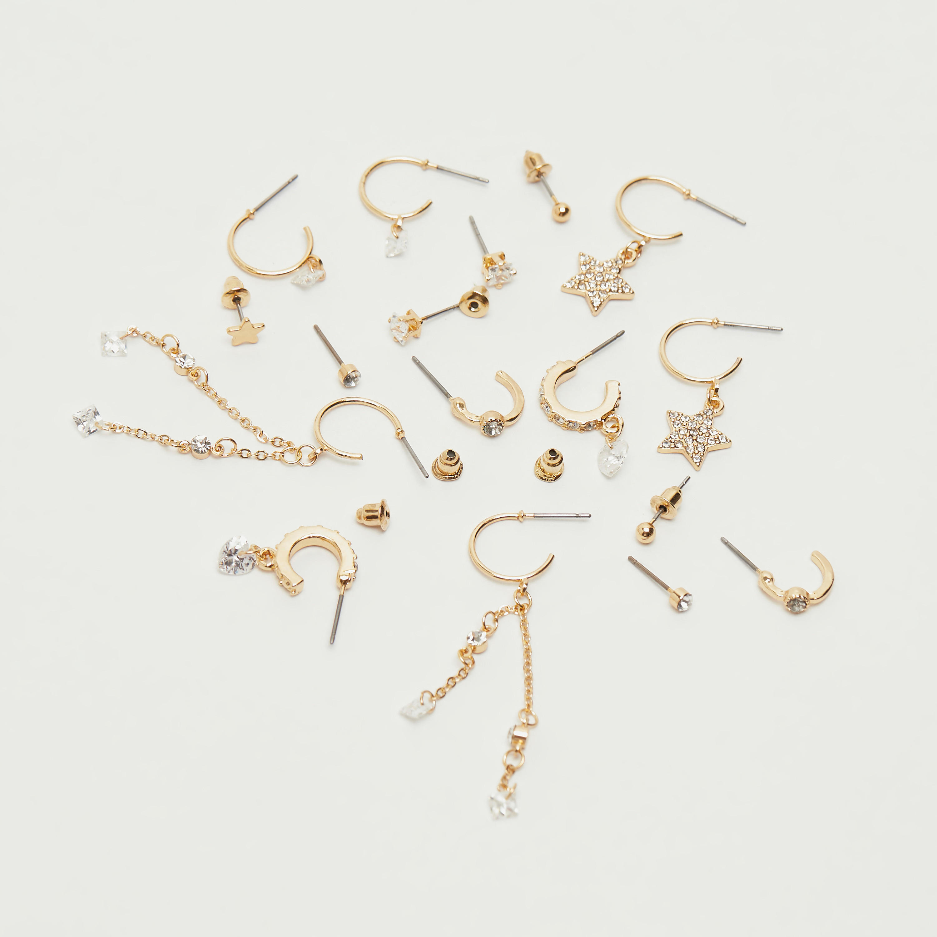 حلقان متنوعة مرصّعة بمكبس إغلاق خلفي - طقم من 10-women-watchesandjewellery-jewellery-earrings-image-2
