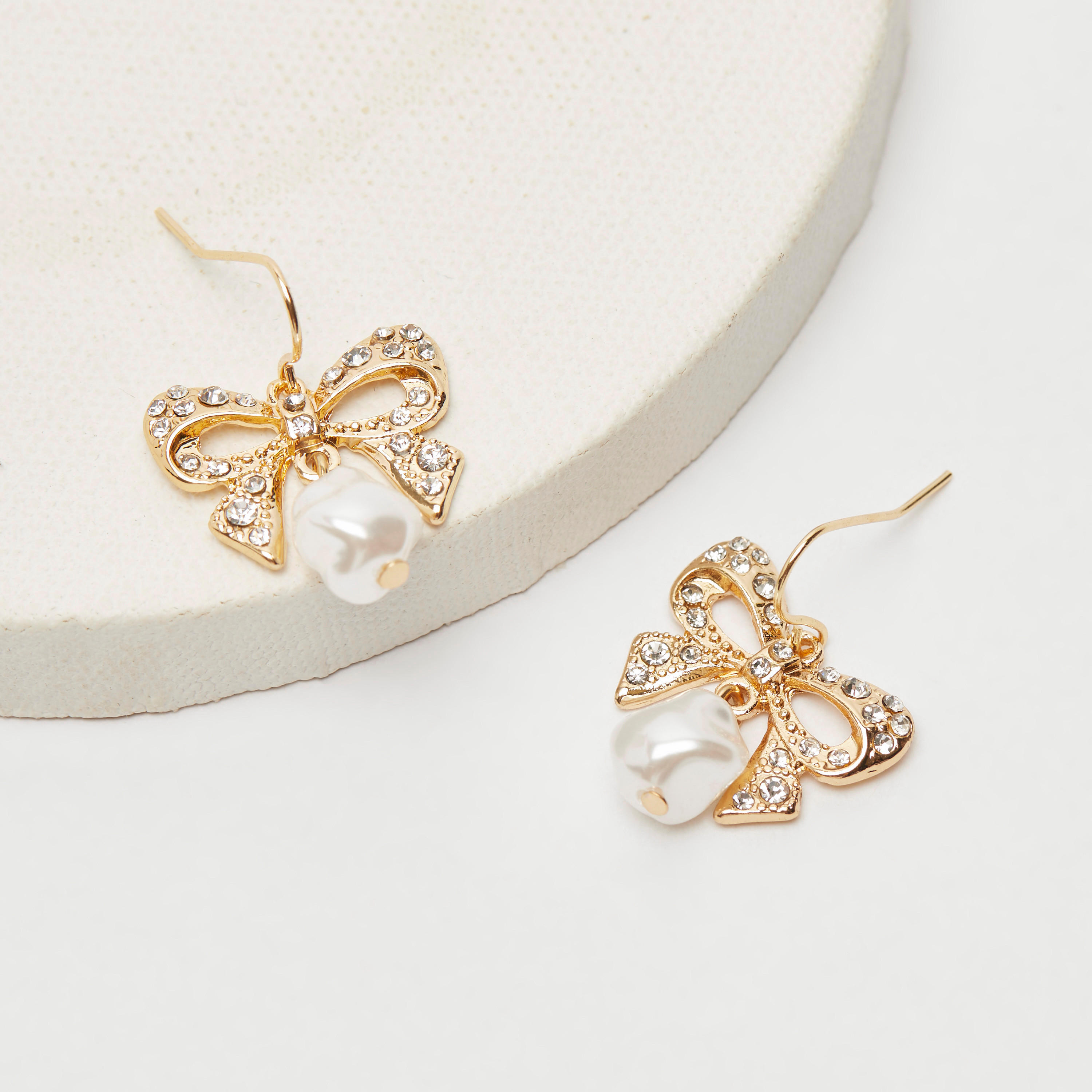 Embellished Bow Patterned Dangler Earrings-women-watchesandjewellery-jewellery-earrings-image-4