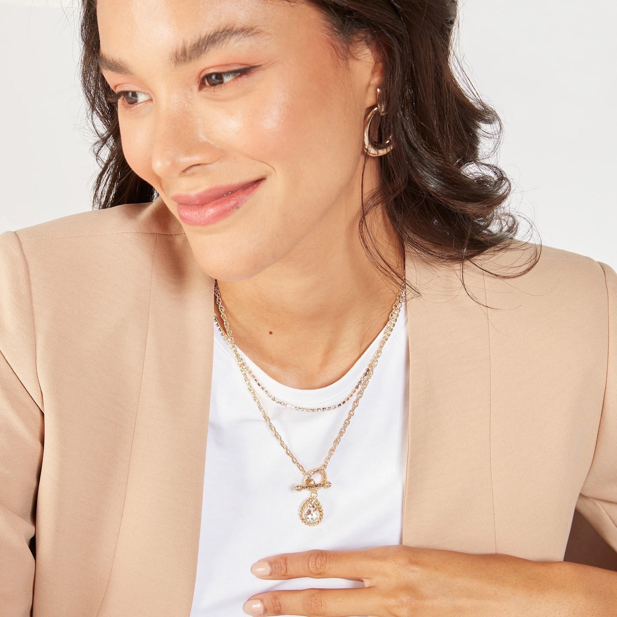 قلادة بدلّاية مزدوجة مزيّنة بدلّاية قطرة-women-watchesandjewellery-jewellery-necklacesandpendants-image-2