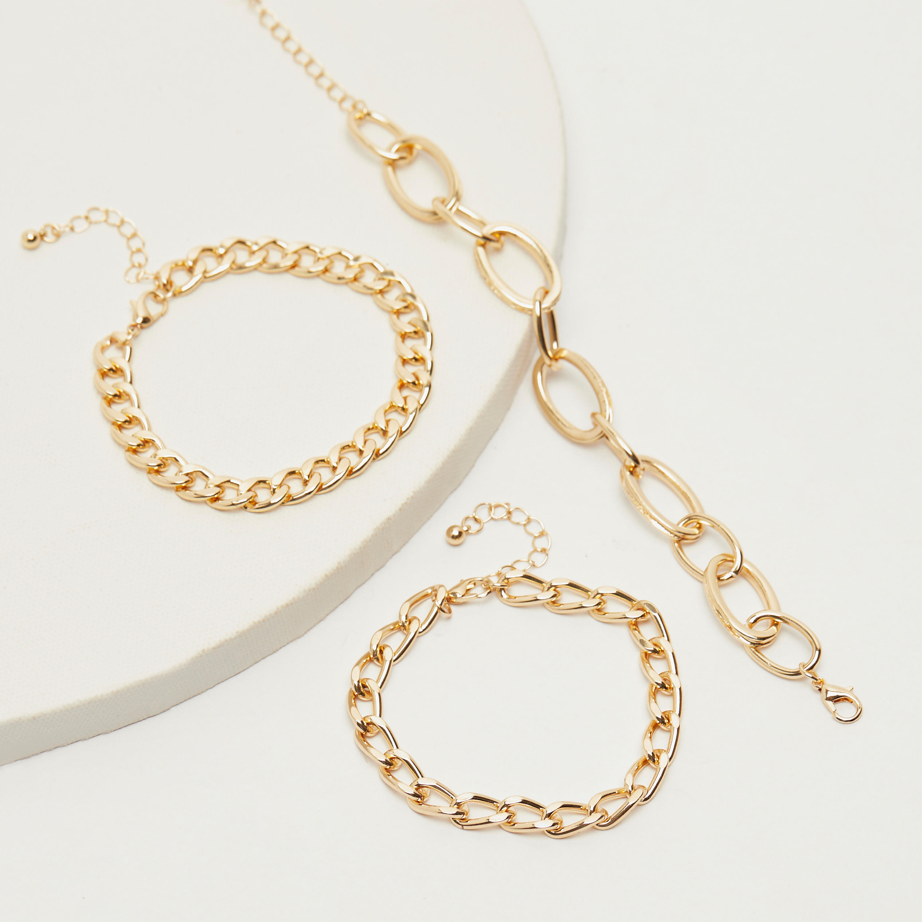 Set of 3 - Metallic Chainlink Bracelet-women-watchesandjewellery-jewellery-banglesandbracelets-image-4