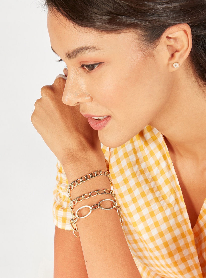 Set of 3 - Metallic Chainlink Bracelet-women-watchesandjewellery-jewellery-banglesandbracelets-image-2