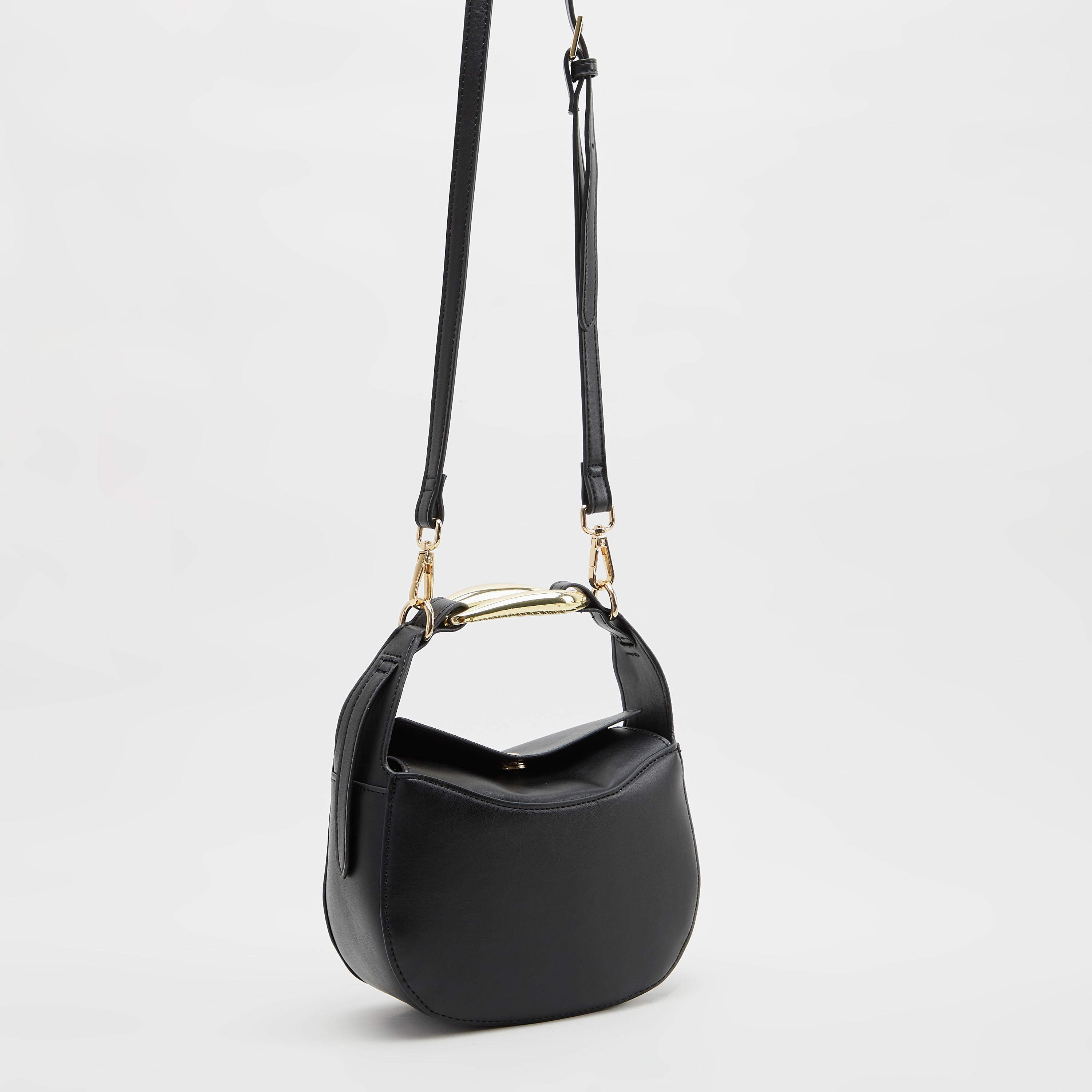 Solid Crossbody Bag with Adjustable Strap and Snap Button Closure-women-bagsandwallets-handbags-image-3