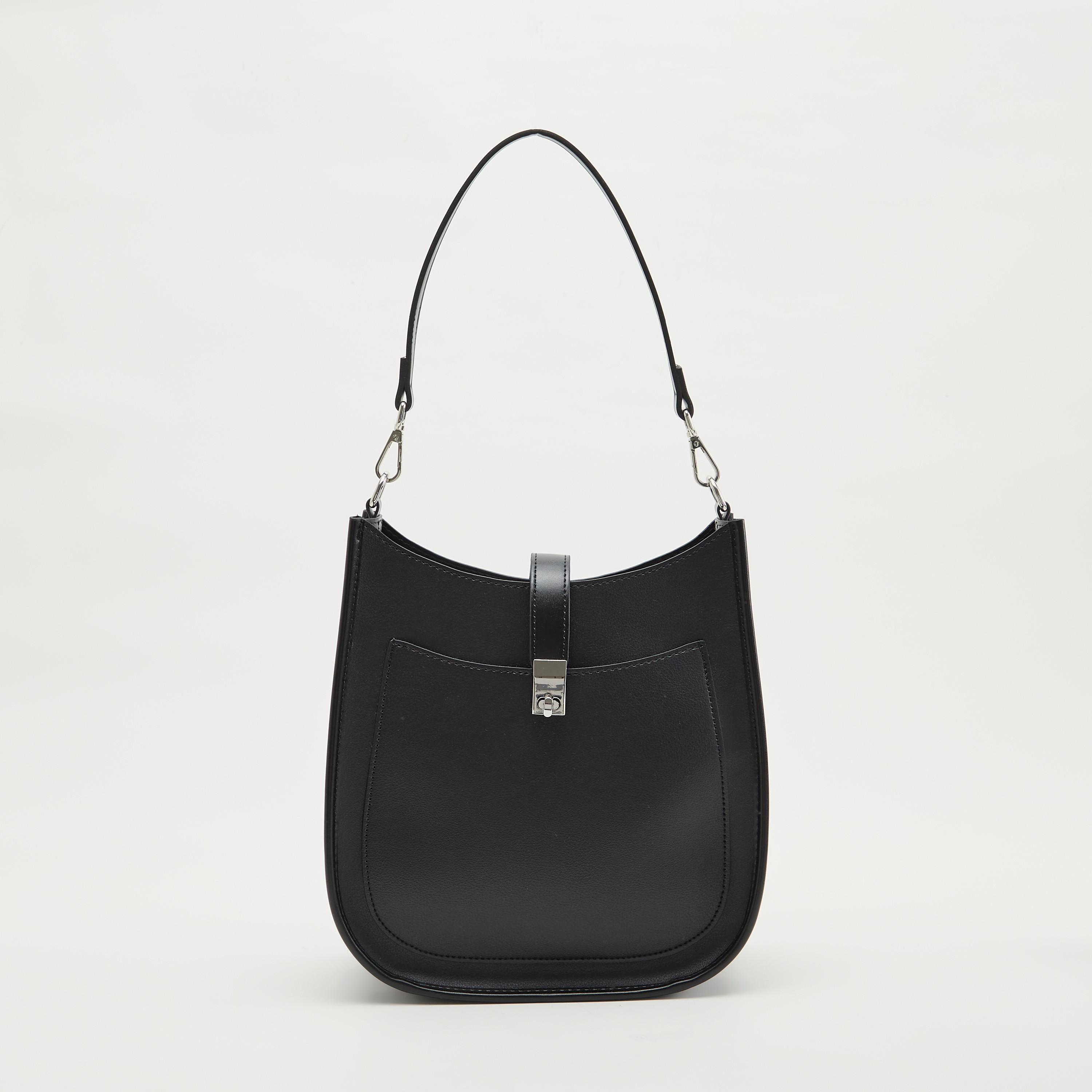 Solid Hobo Bag with Detachable Strap and Lock Clasp Closure-women-bagsandwallets-handbags-image-1