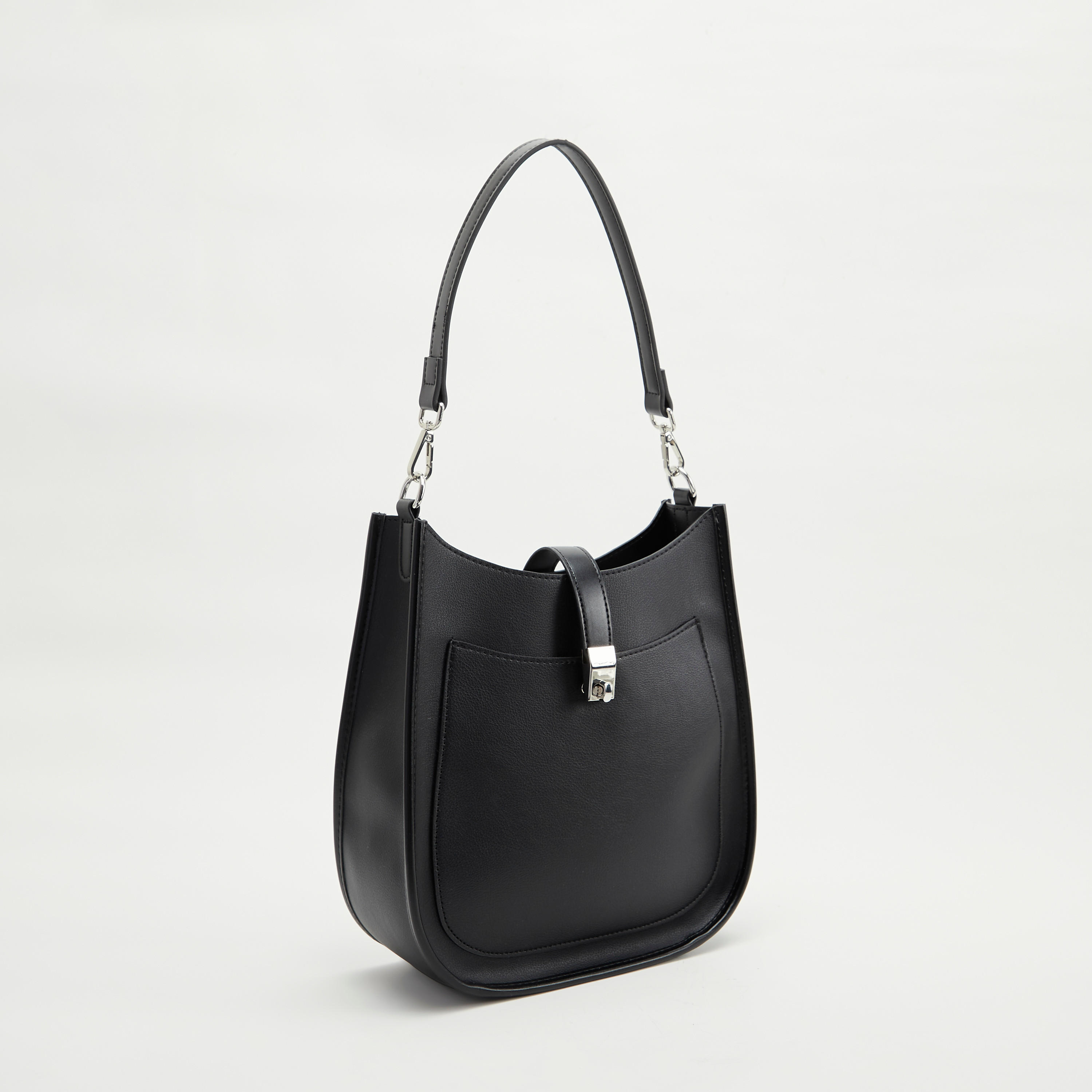 Solid Hobo Bag with Detachable Strap and Lock Clasp Closure-women-bagsandwallets-handbags-image-3