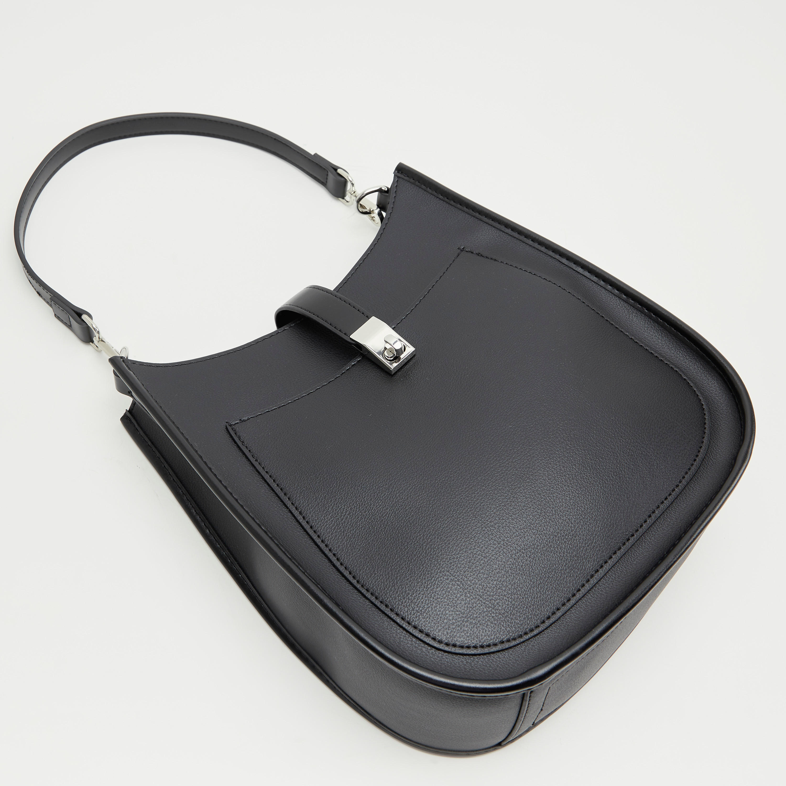 Solid Hobo Bag with Detachable Strap and Lock Clasp Closure-women-bagsandwallets-handbags-image-4