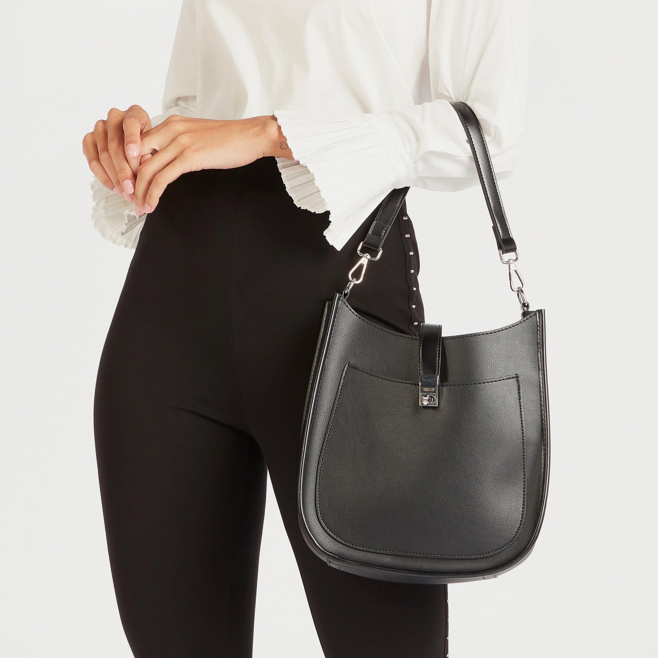 Solid Hobo Bag with Detachable Strap and Lock Clasp Closure-women-bagsandwallets-handbags-image-2