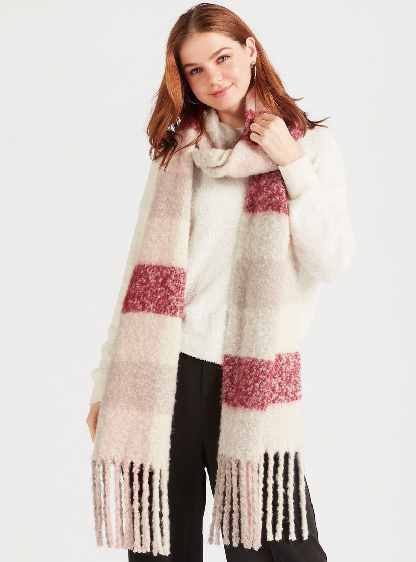 Checked Brushed Boucle Scarf with Fringed Edges-women-clothingaccessories-scarves-image-2