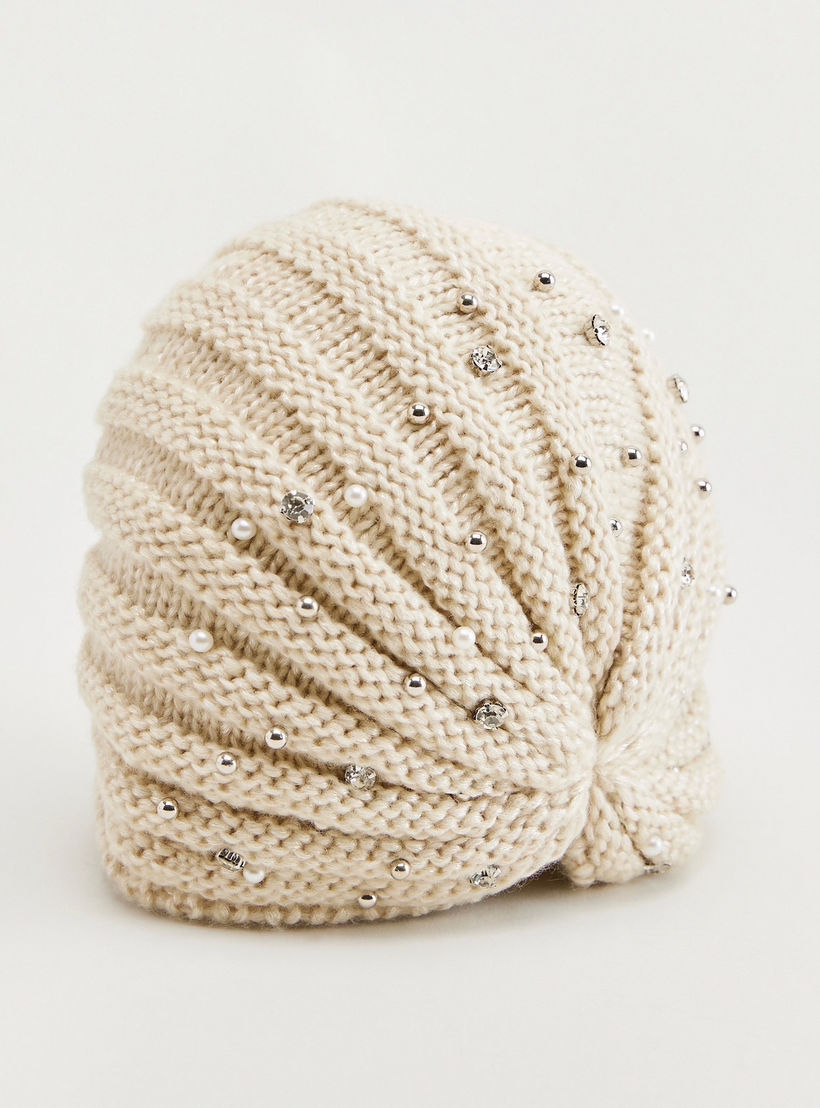 Textured Cap with Pearl Accents-women-clothingaccessories-capsandhats-image-4