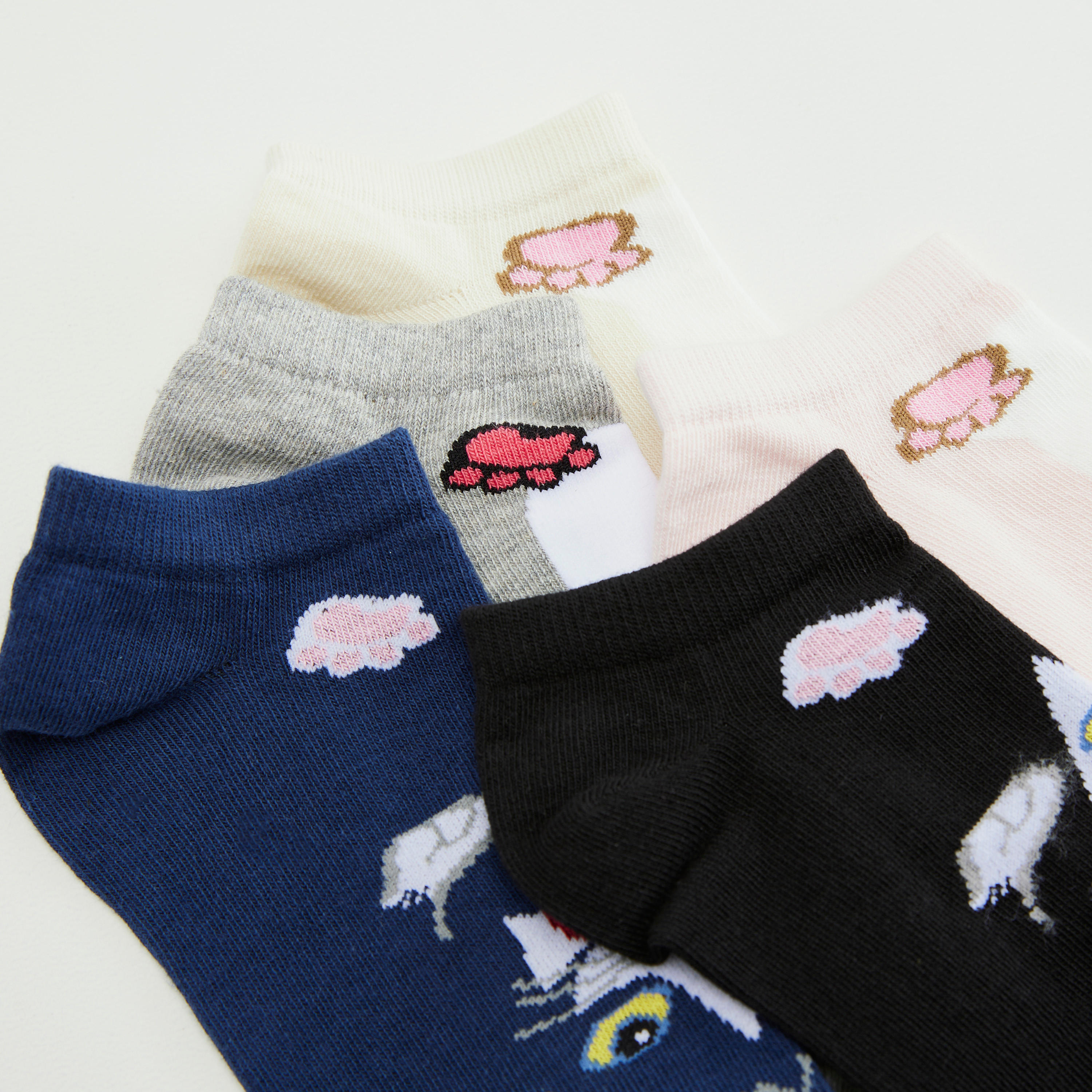 Set of 5 - Cat Embroidered Ankle Length Socks-women-socksandstockings-image-3