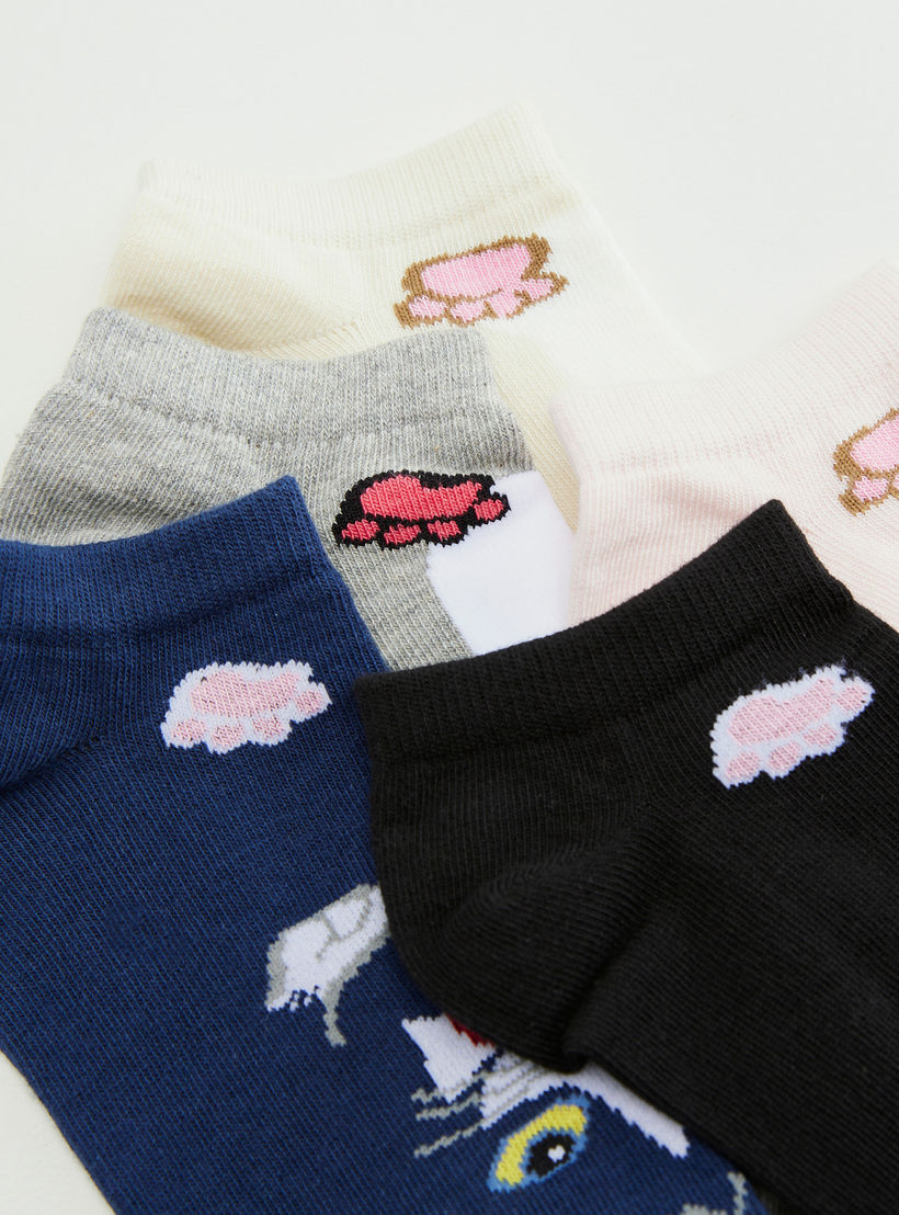 Set of 5 - Cat Embroidered Ankle Length Socks-women-socksandstockings-image-3