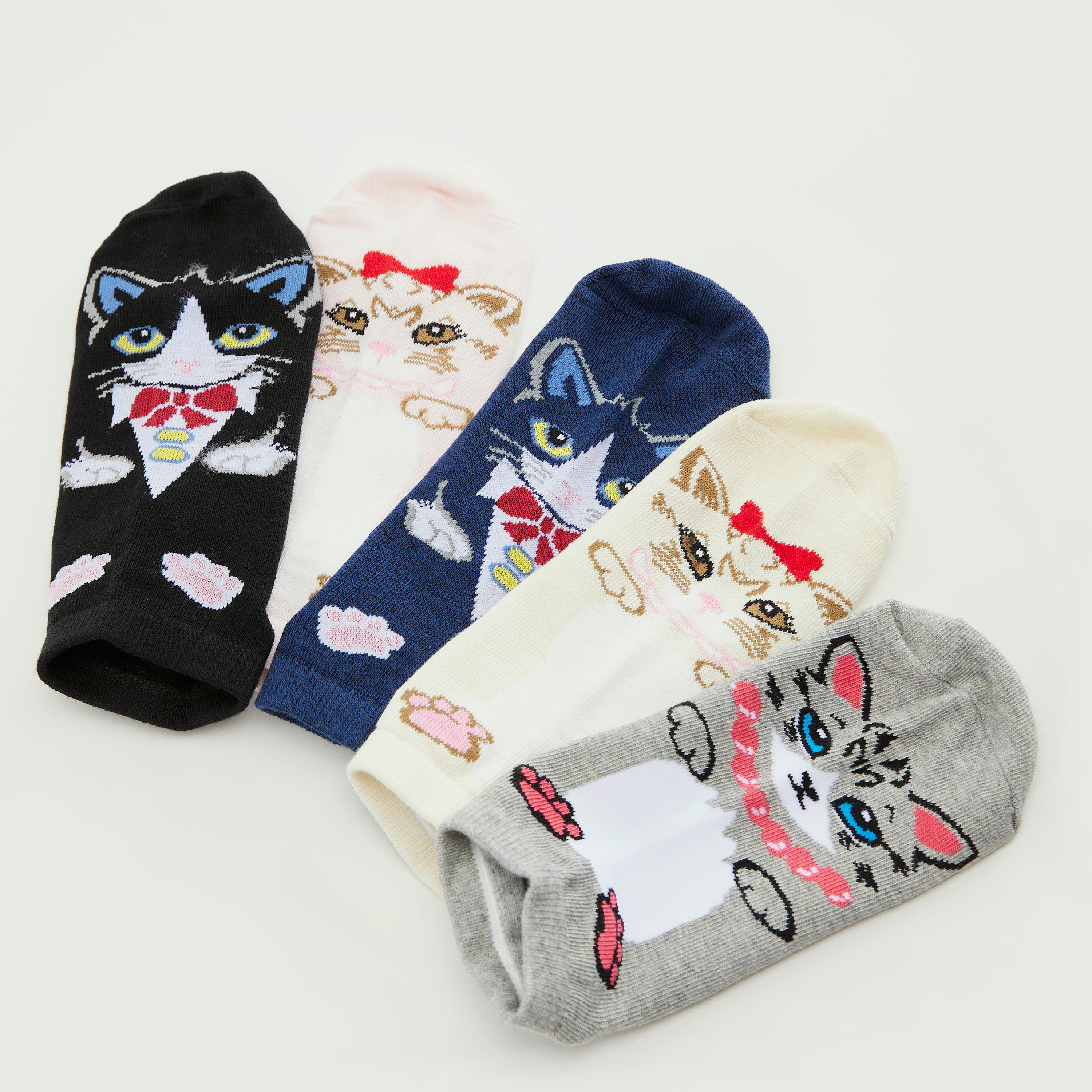 Set of 5 - Cat Embroidered Ankle Length Socks-women-socksandstockings-image-4