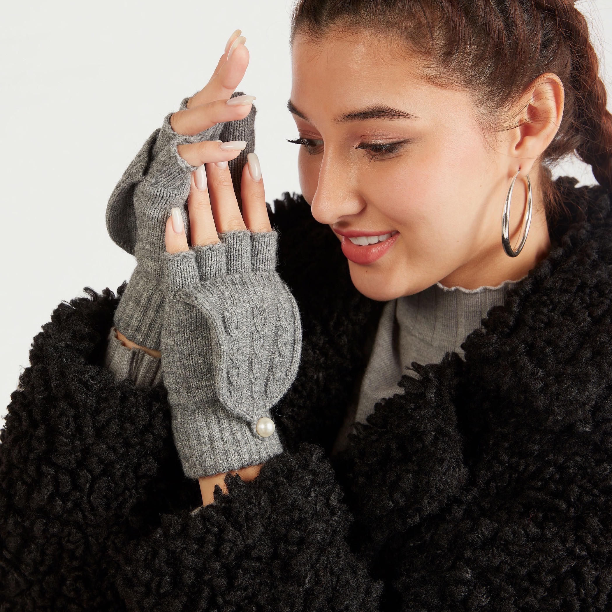 Textured Fold Over Gloves with Pearl Accent-women-clothingaccessories-gloves-image-2