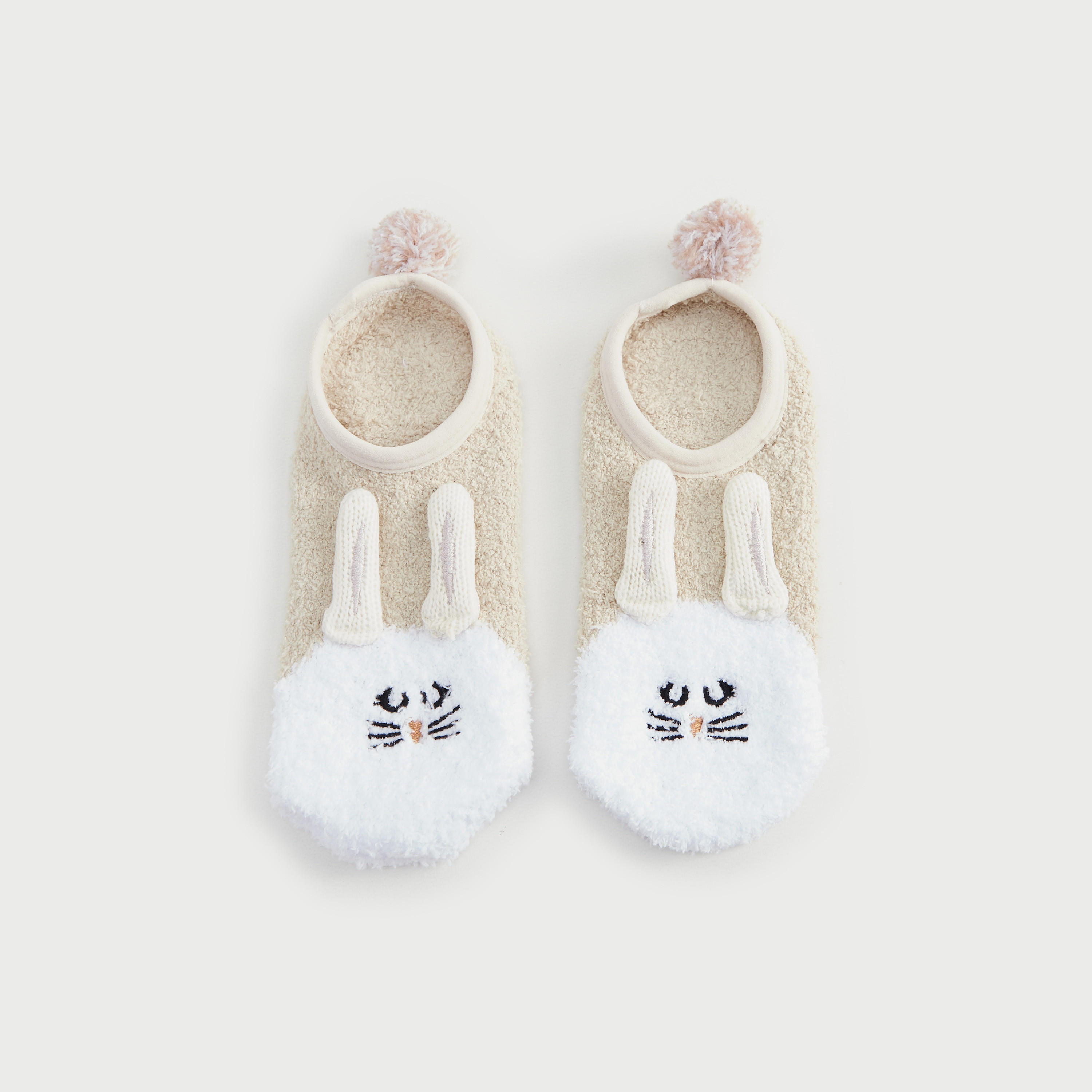 Textured Slipper Socks with Pom-Pom Accents-women-socksandstockings-image-1