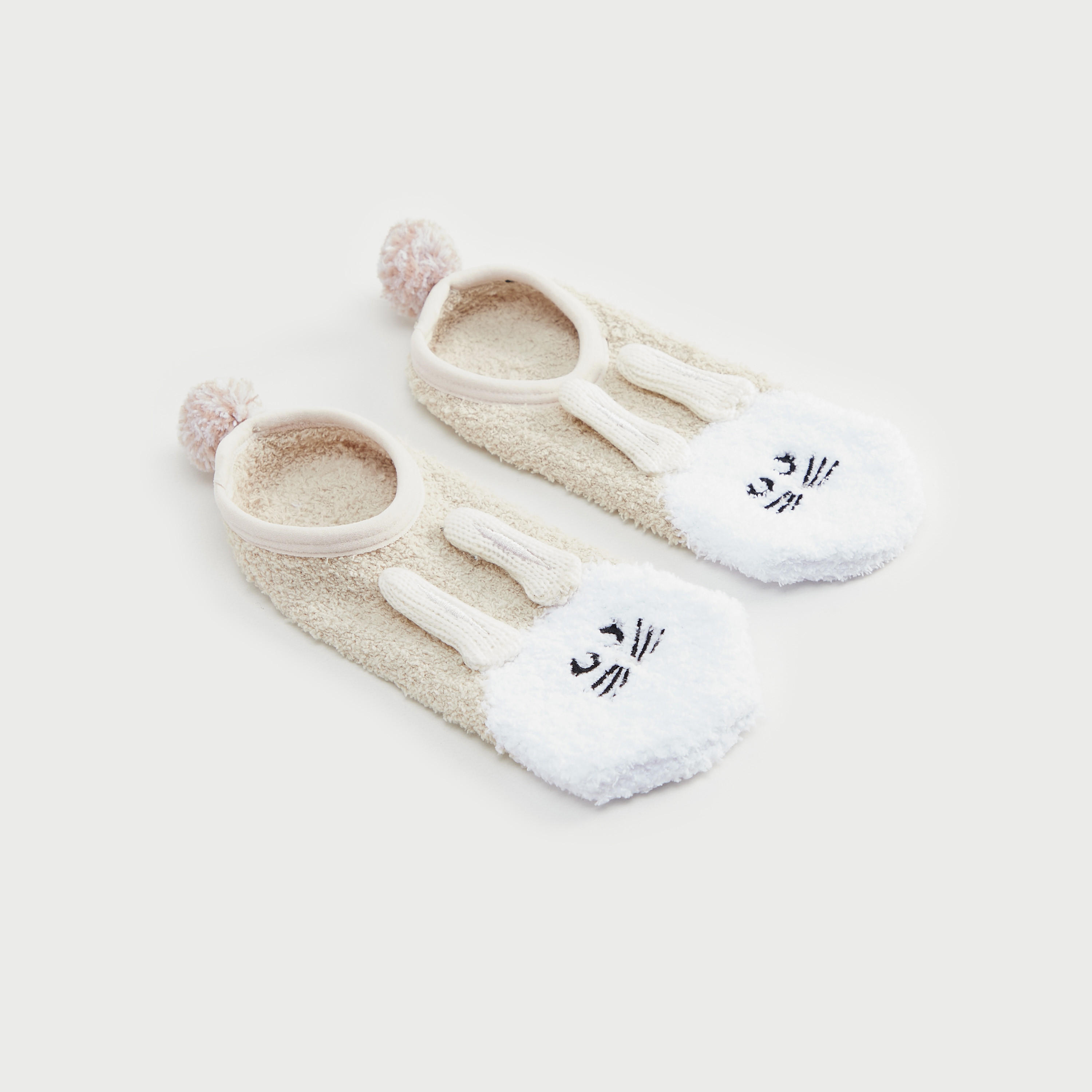 Textured Slipper Socks with Pom-Pom Accents-women-socksandstockings-image-2