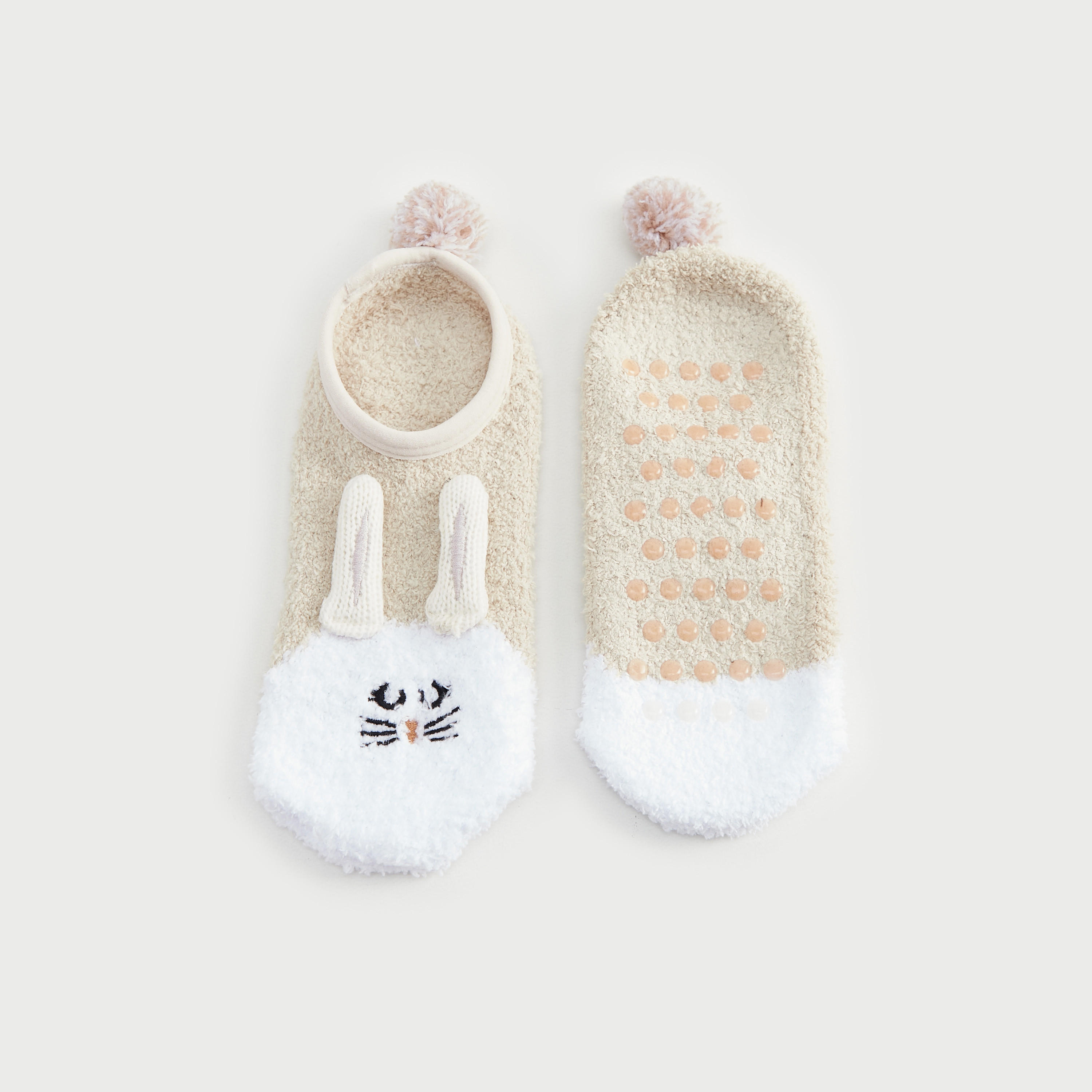 Textured Slipper Socks with Pom-Pom Accents-women-socksandstockings-image-4