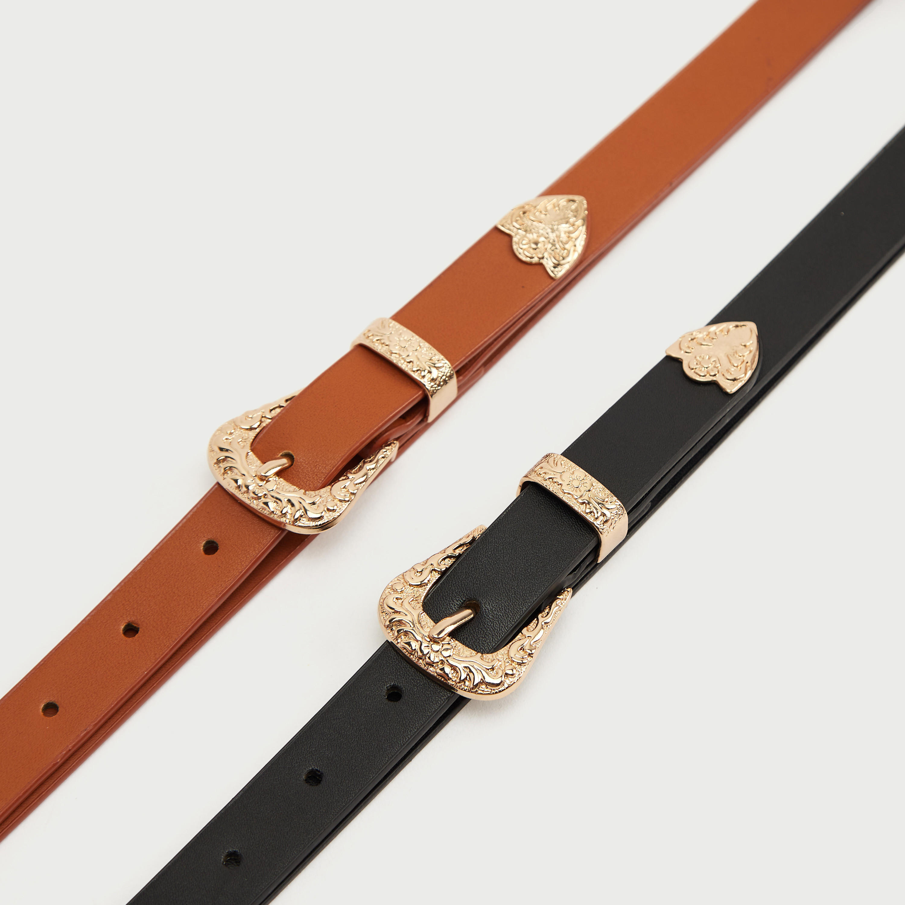 حزام جلد سادة بإبزيم إغلاق مزيّن - طقم من قطعتين-women-clothingaccessories-belts-image-3
