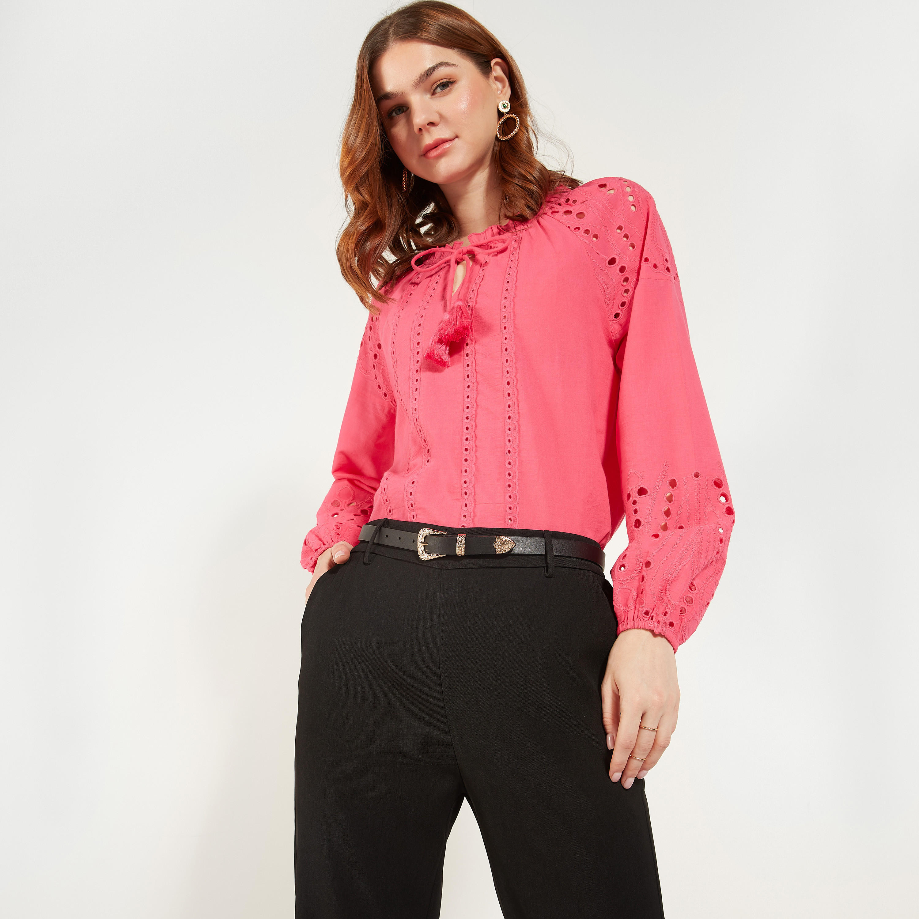 حزام جلد سادة بإبزيم إغلاق مزيّن - طقم من قطعتين-women-clothingaccessories-belts-image-2
