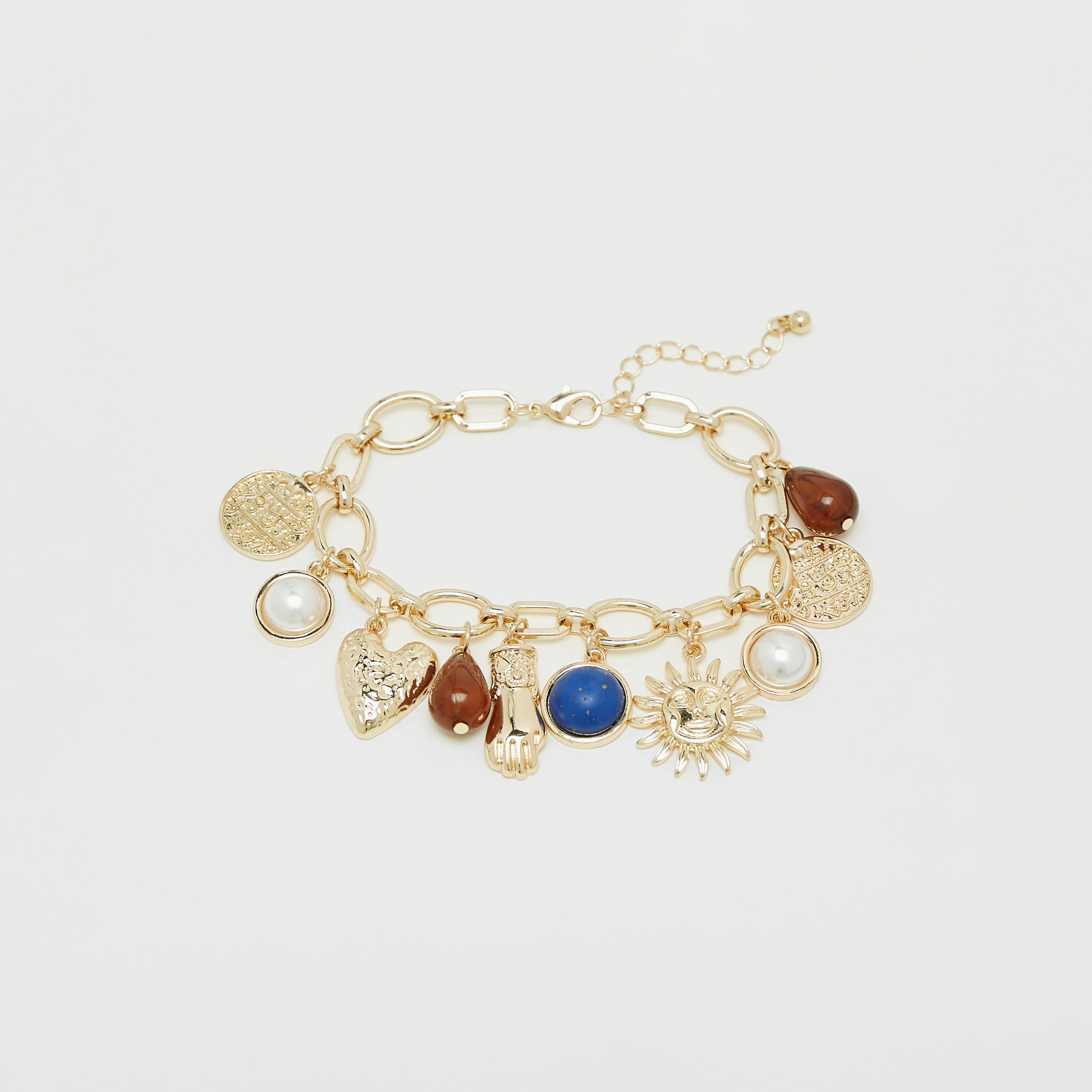 Charm Textured Chunky Chain Link Bracelet with Lobster Clasp Closure-women-watchesandjewellery-jewellery-banglesandbracelets-image-1