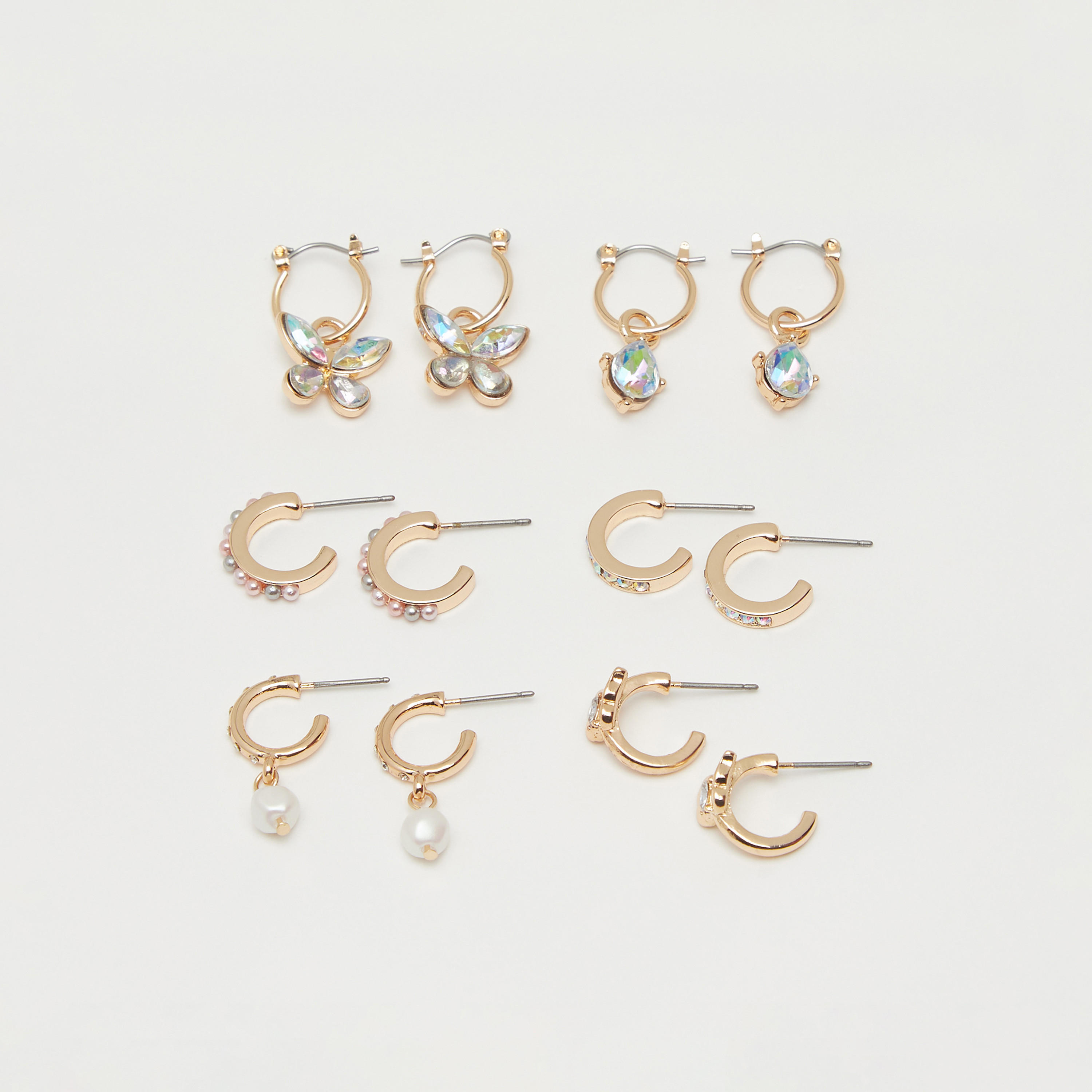 Set of 6 - Embellished Metallic Earrings-women-watchesandjewellery-jewellery-earrings-image-1