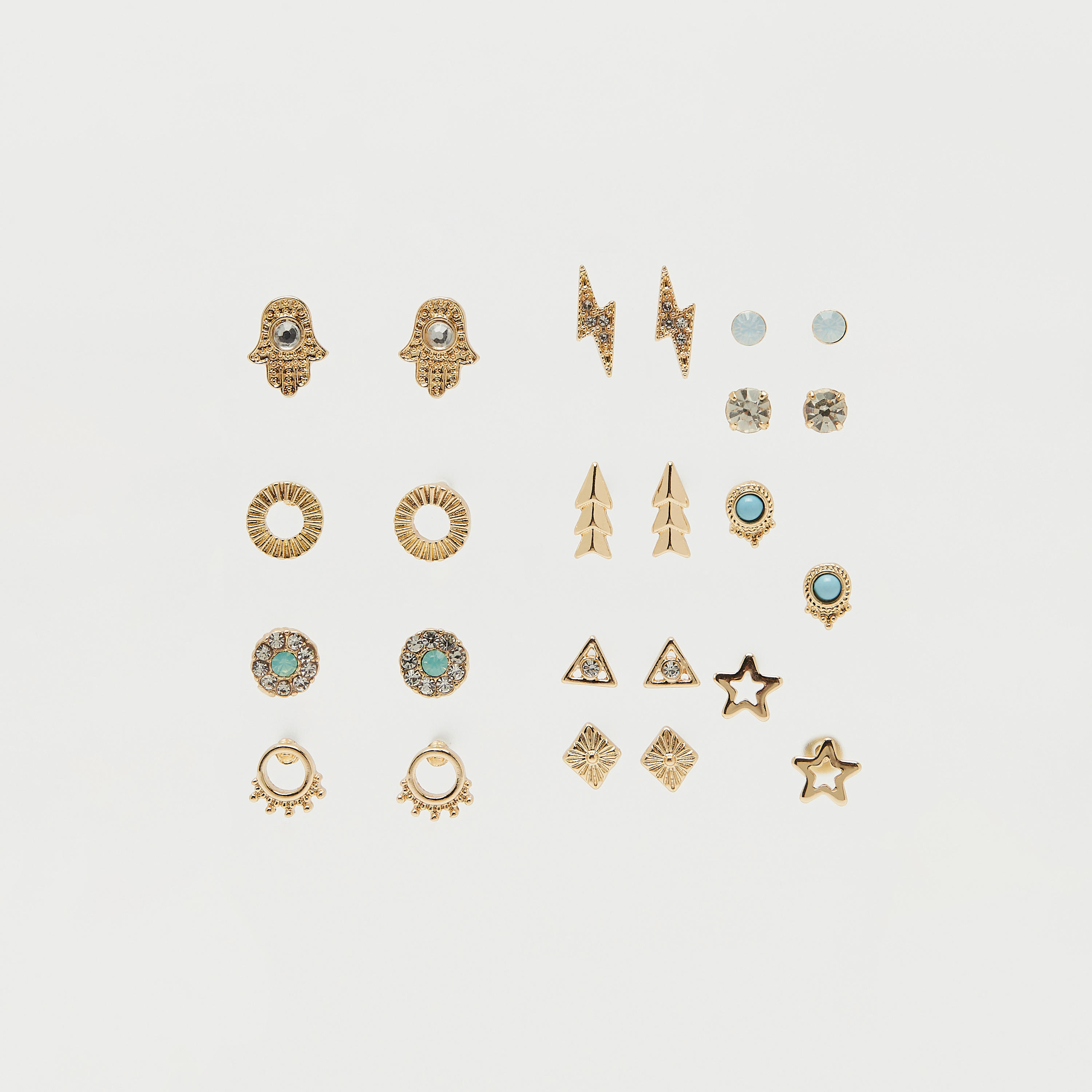 أقراط مزيّنة ومرصعة متنوّعة بمكبس إغلاق خلفي من جلوو - طقم 12 قطعة-women-watchesandjewellery-jewellery-earrings-image-3