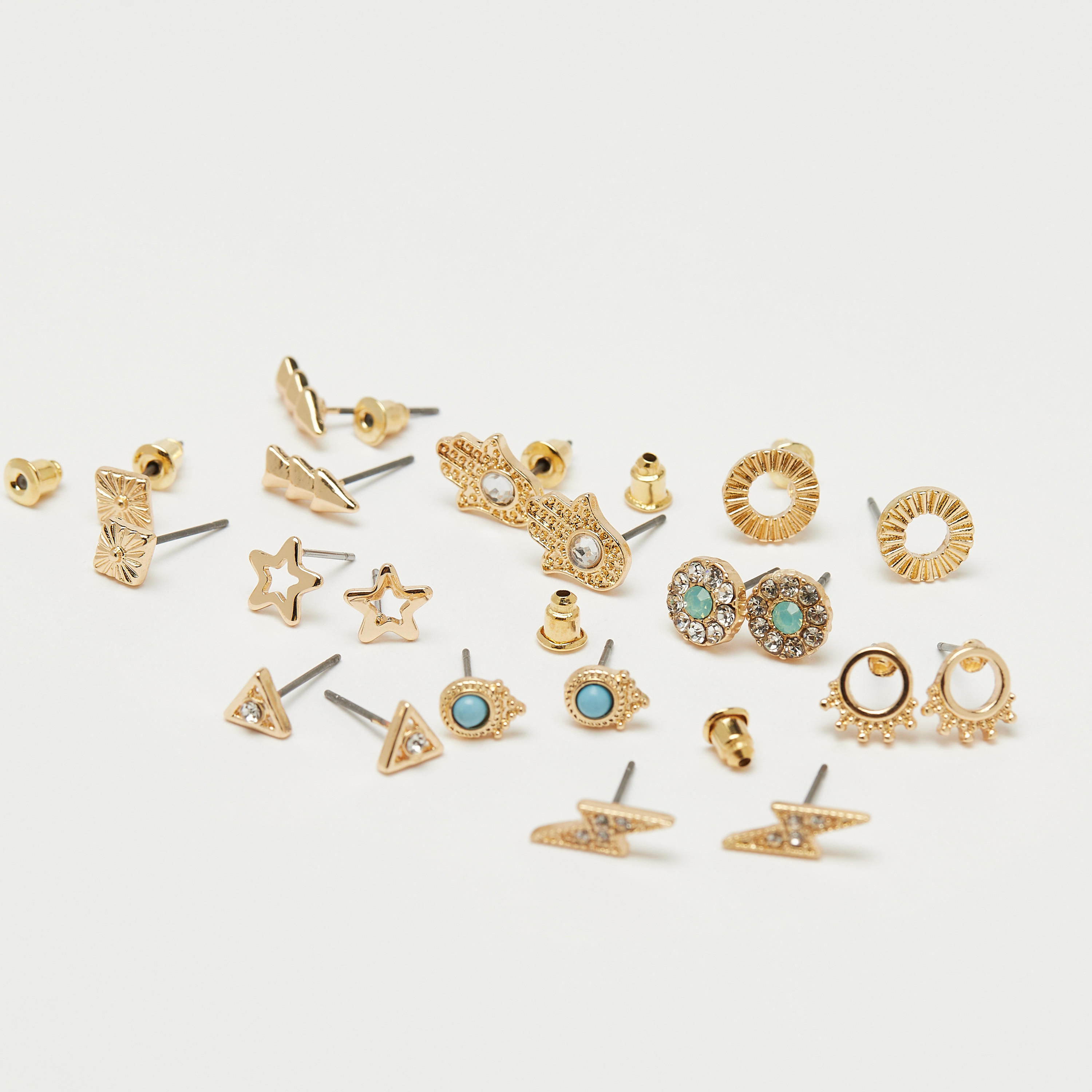 أقراط مزيّنة ومرصعة متنوّعة بمكبس إغلاق خلفي من جلوو - طقم 12 قطعة-women-watchesandjewellery-jewellery-earrings-image-1