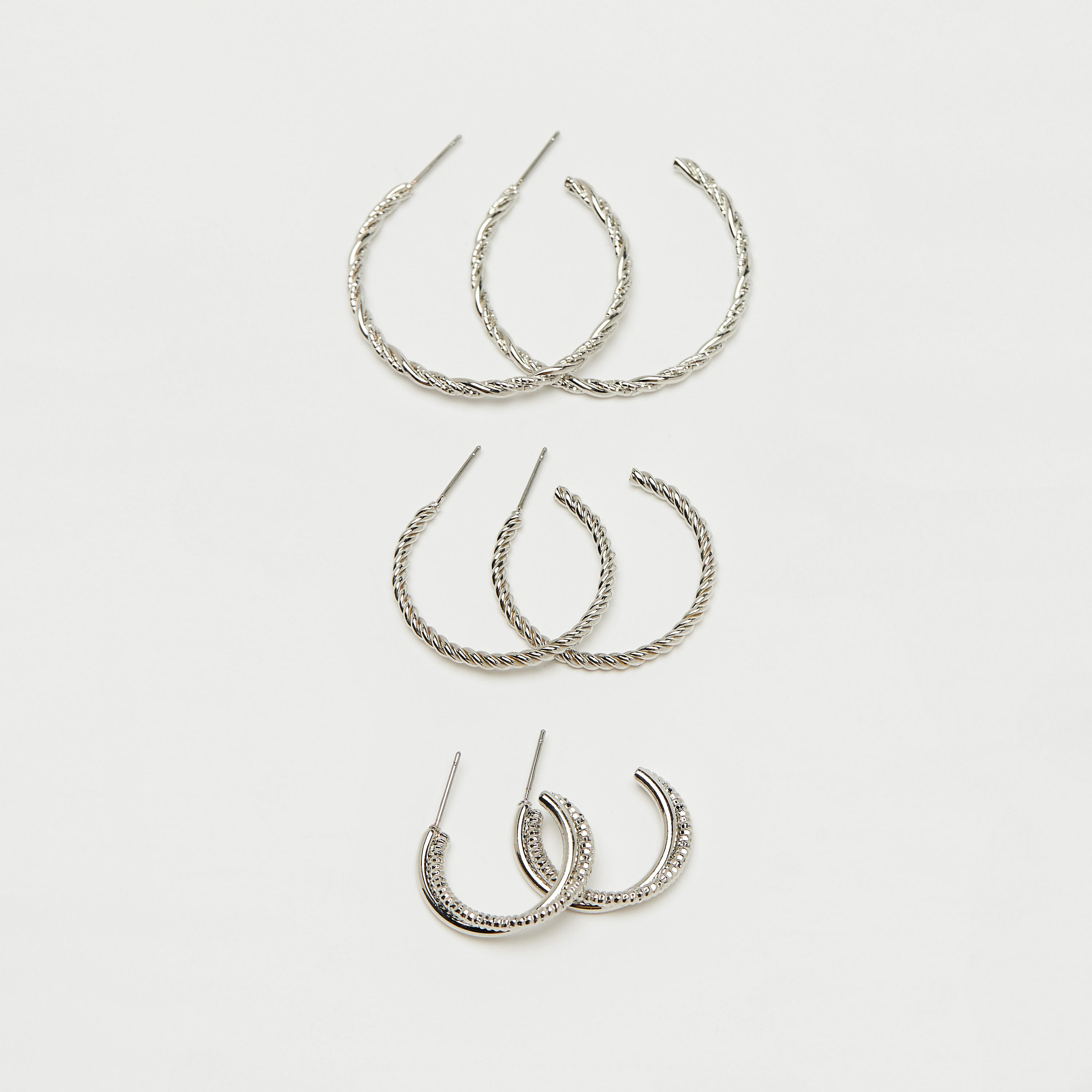 أقراط بارزة الملمس بمكبس إغلاق خلفي من جلوو - طقم 3 أزواج-women-watchesandjewellery-jewellery-earrings-image-1