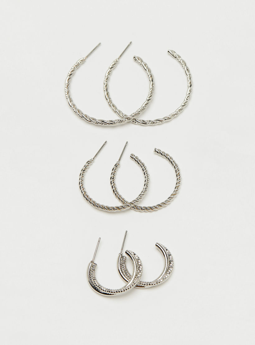 أقراط بارزة الملمس بمكبس إغلاق خلفي من جلوو - طقم 3 أزواج-women-watchesandjewellery-jewellery-earrings-image-1