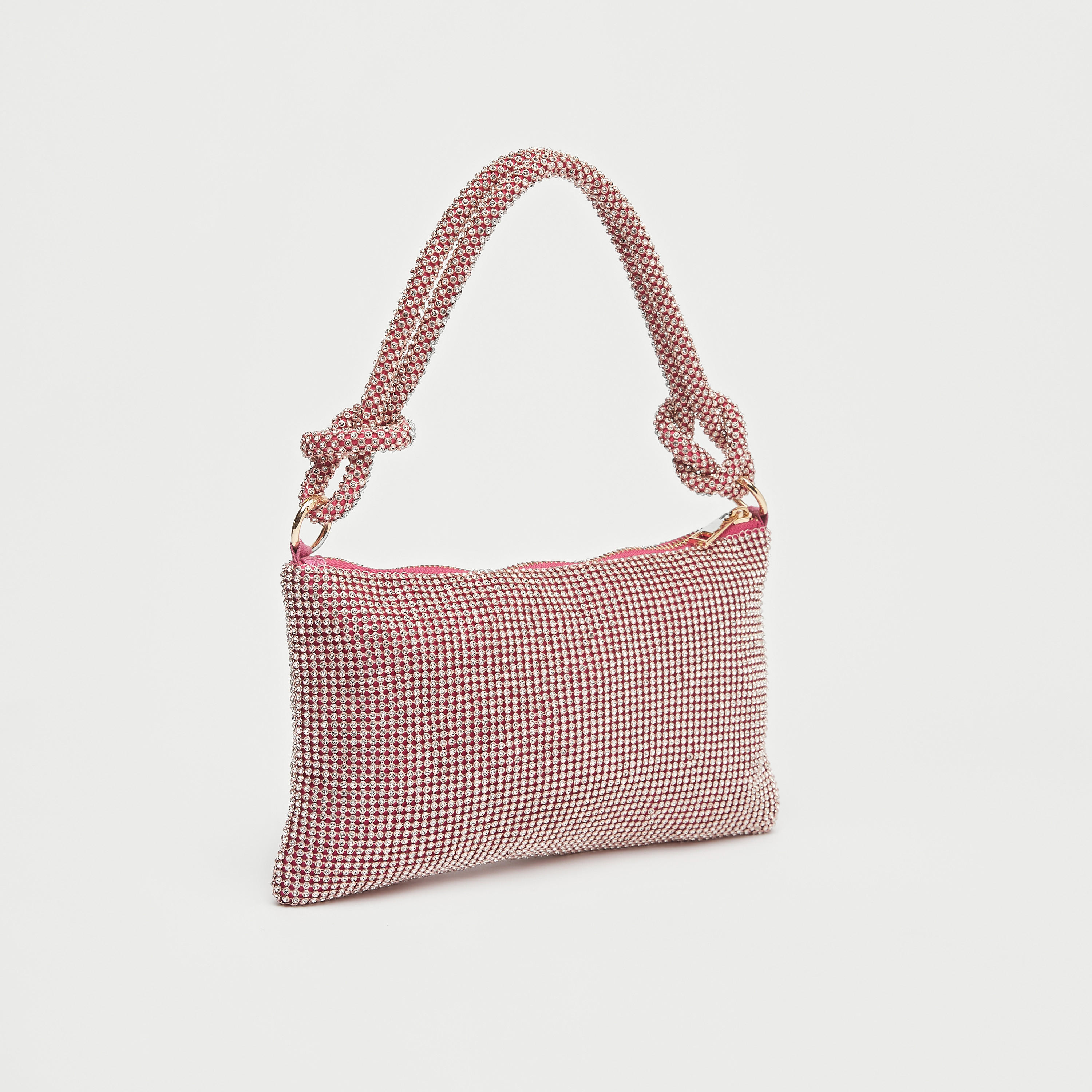 Embellished Shoulder Bag with Knoted Strap and Zip Closure-women-bagsandwallets-handbags-image-1