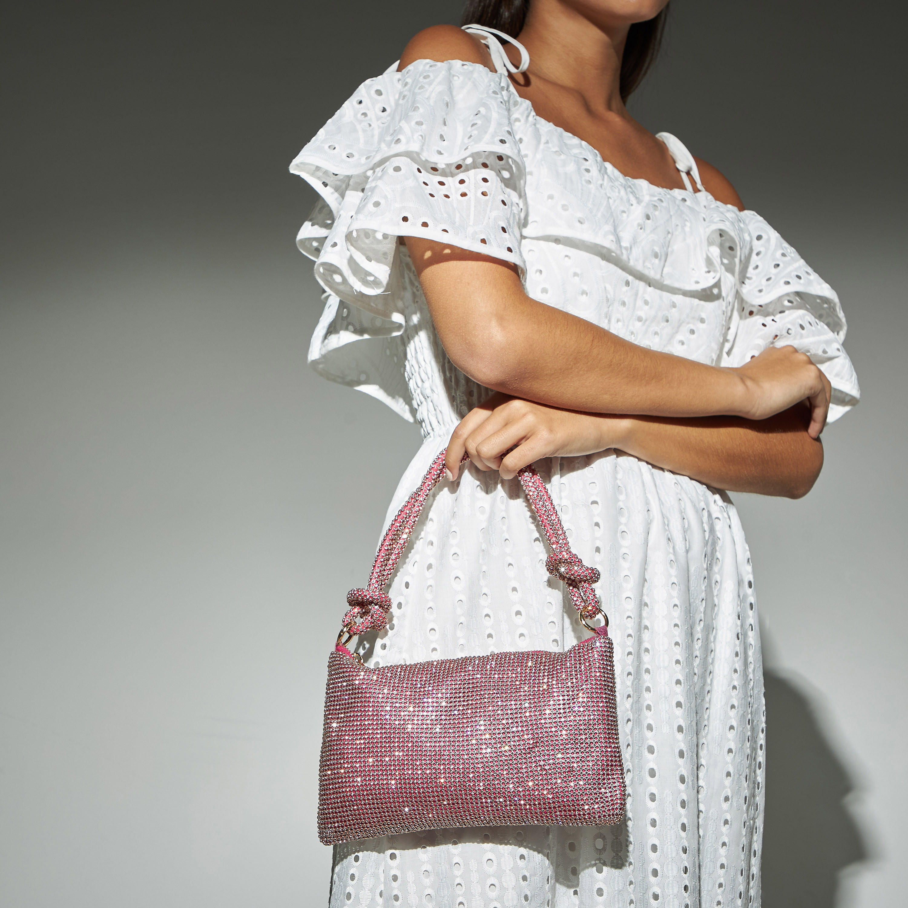 Embellished Shoulder Bag with Knoted Strap and Zip Closure-women-bagsandwallets-handbags-image-2