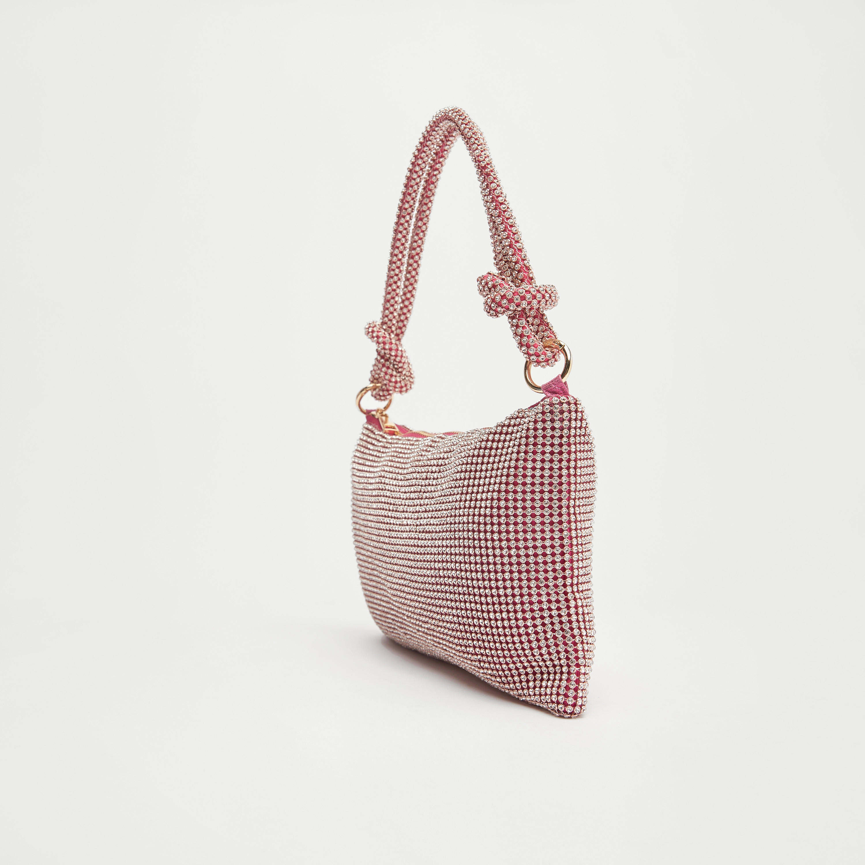 Embellished Shoulder Bag with Knoted Strap and Zip Closure-women-bagsandwallets-handbags-image-3