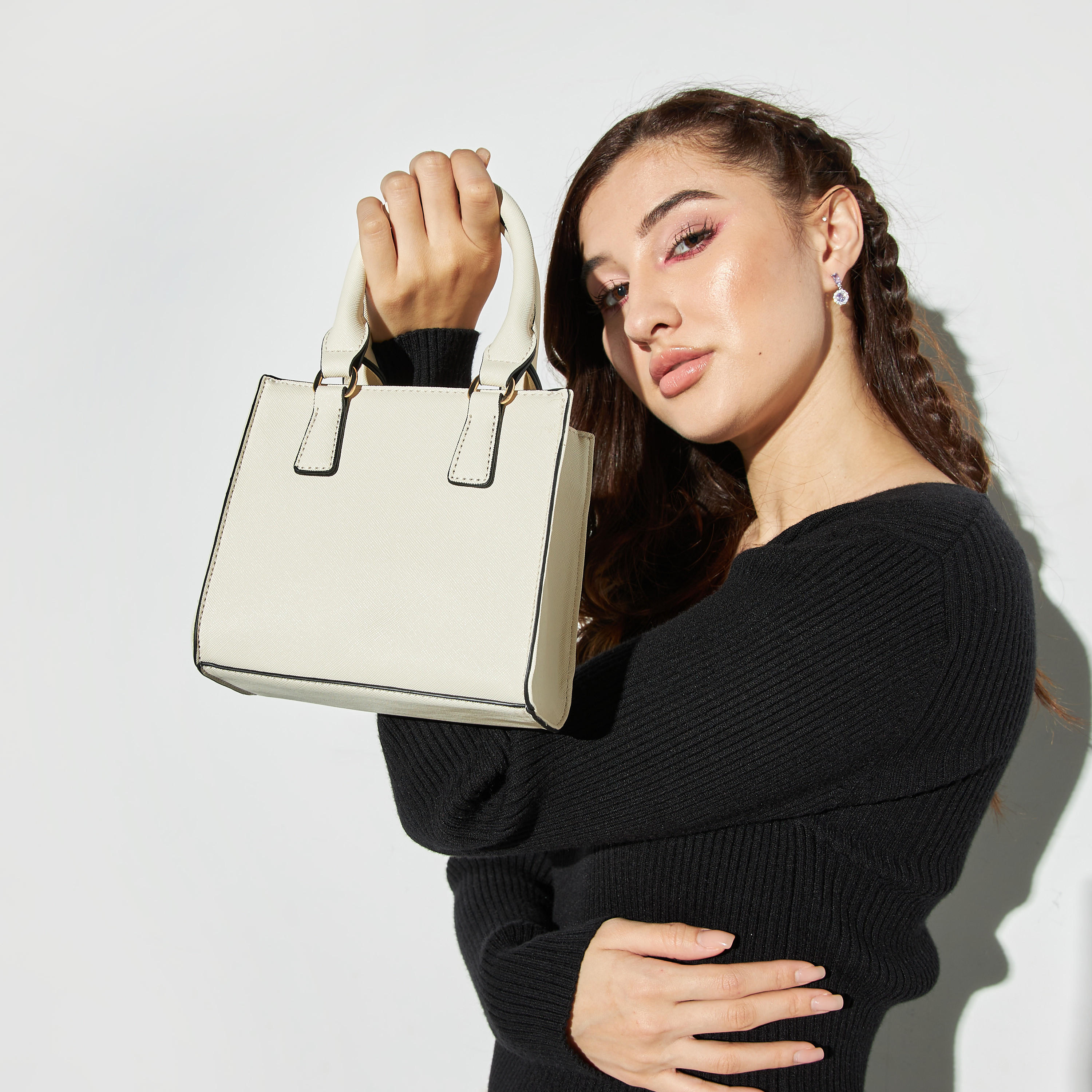 شنطة توتي سادة بسحّاب إغلاق وحزام قابل للفصل-women-bagsandwallets-handbags-image-2
