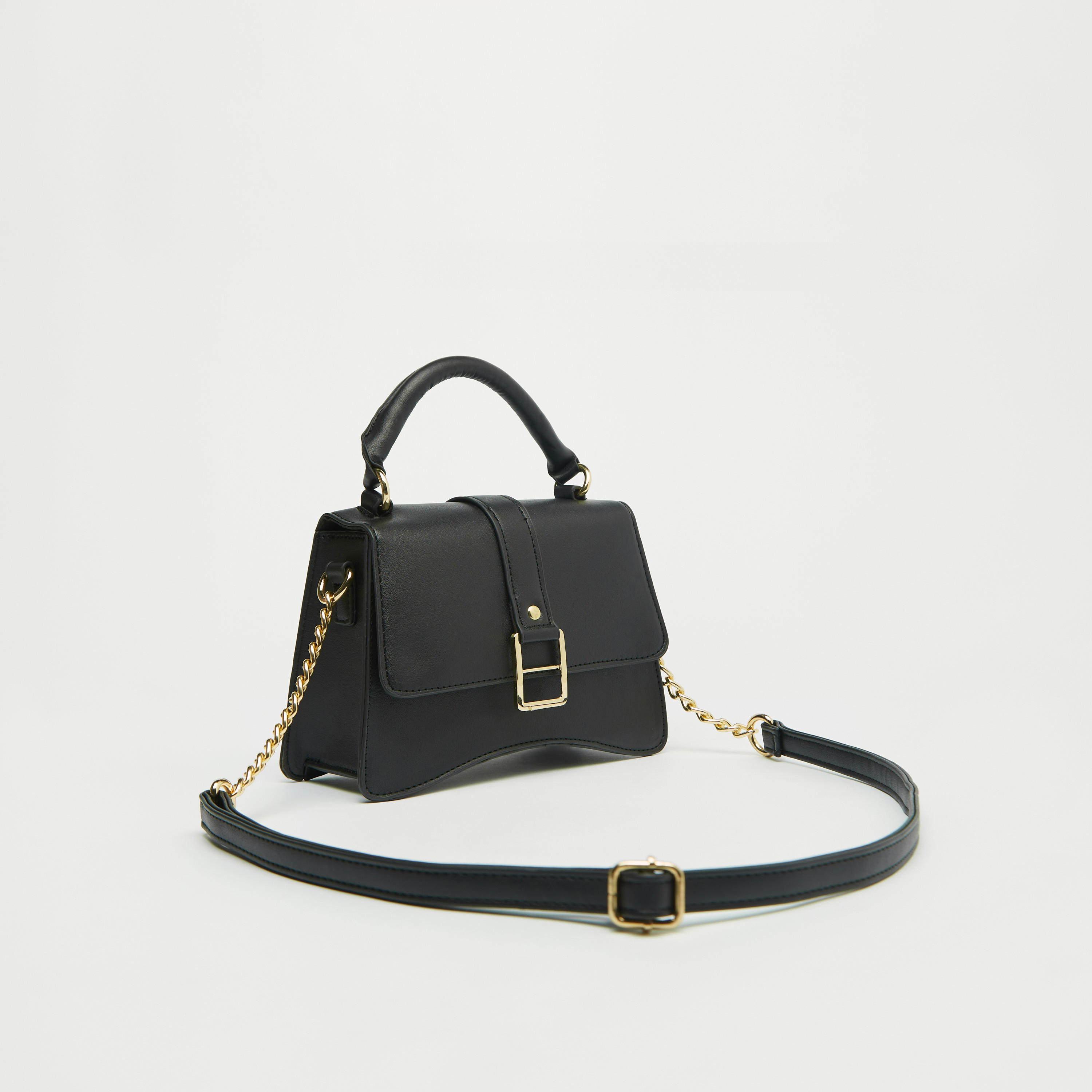شنطة كروس بودي سادة بحزام مزين بسلسلة وطية إغلاق-women-bagsandwallets-handbags-image-5